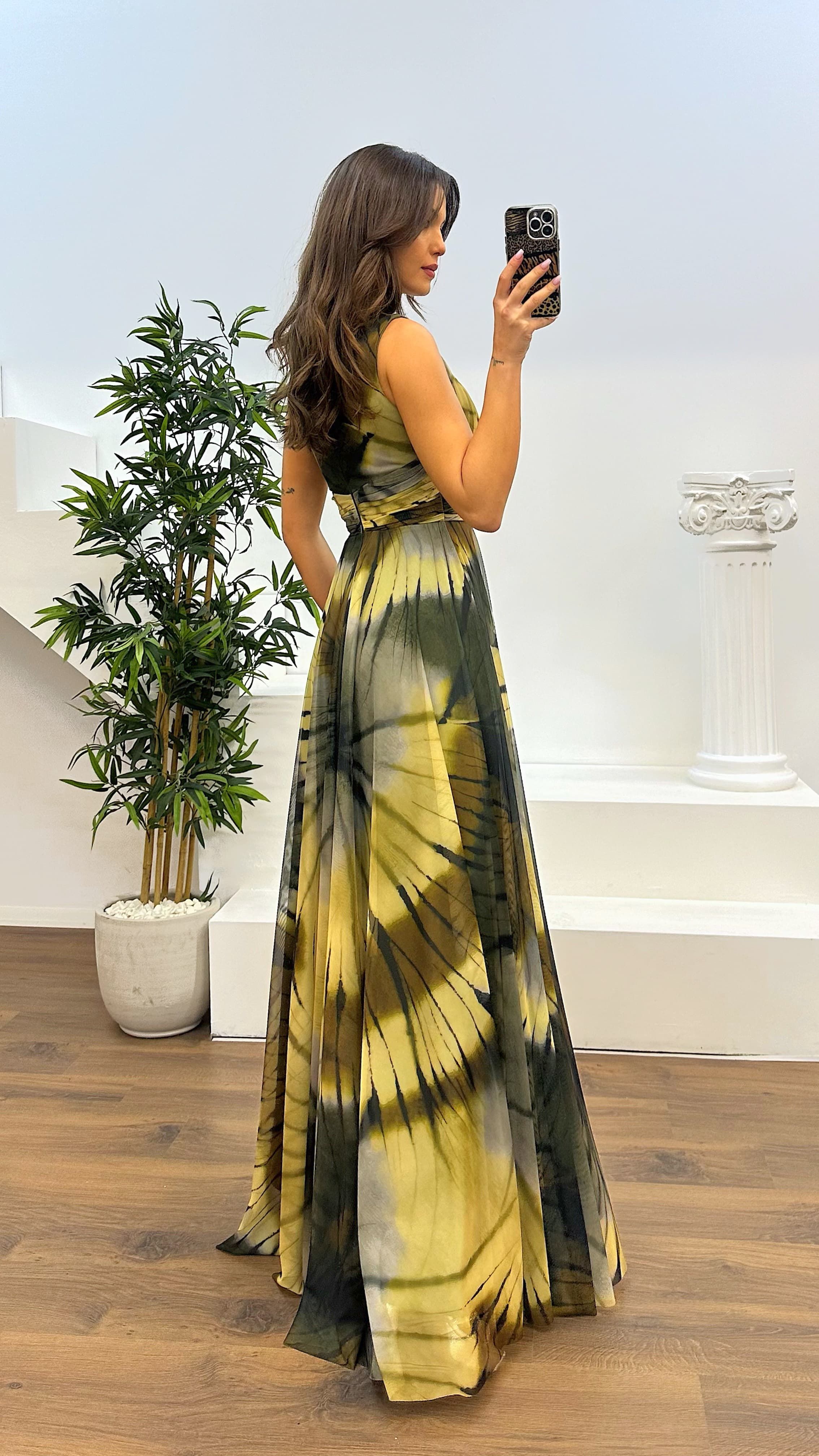 One Shoulder Waist Transparent Embroidery Detail Evening Dress