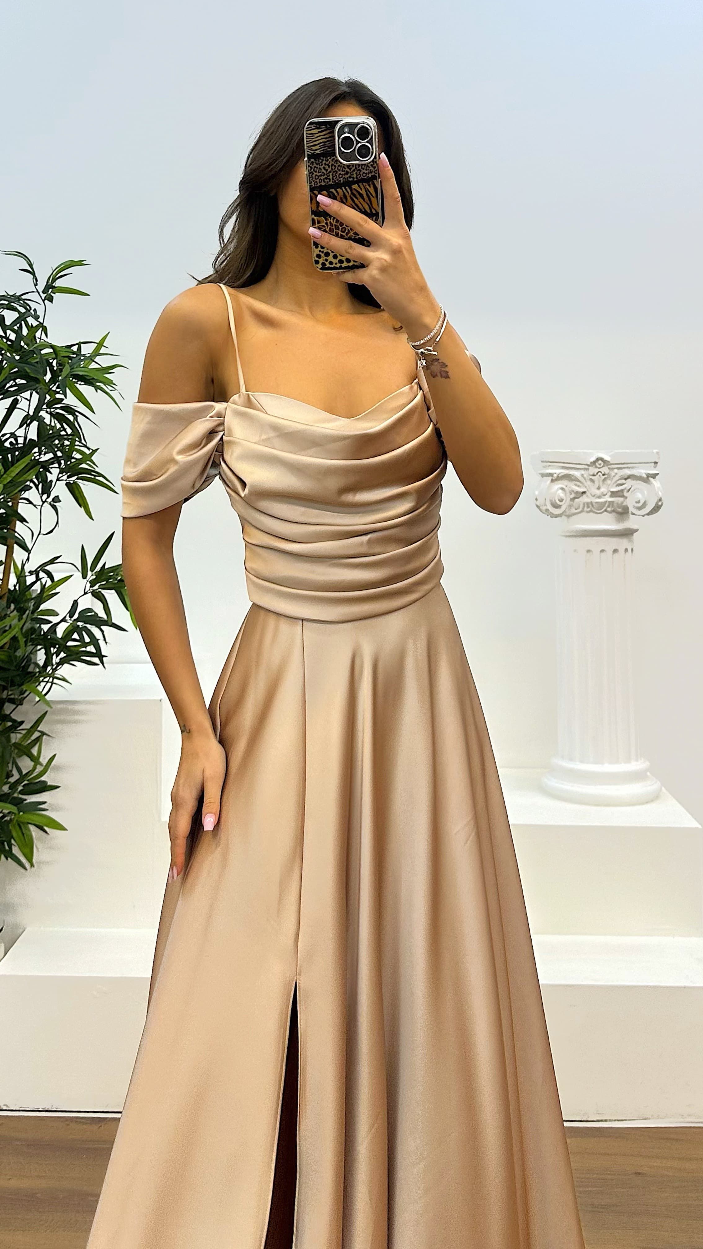 Back Detail Draped Evening Dress