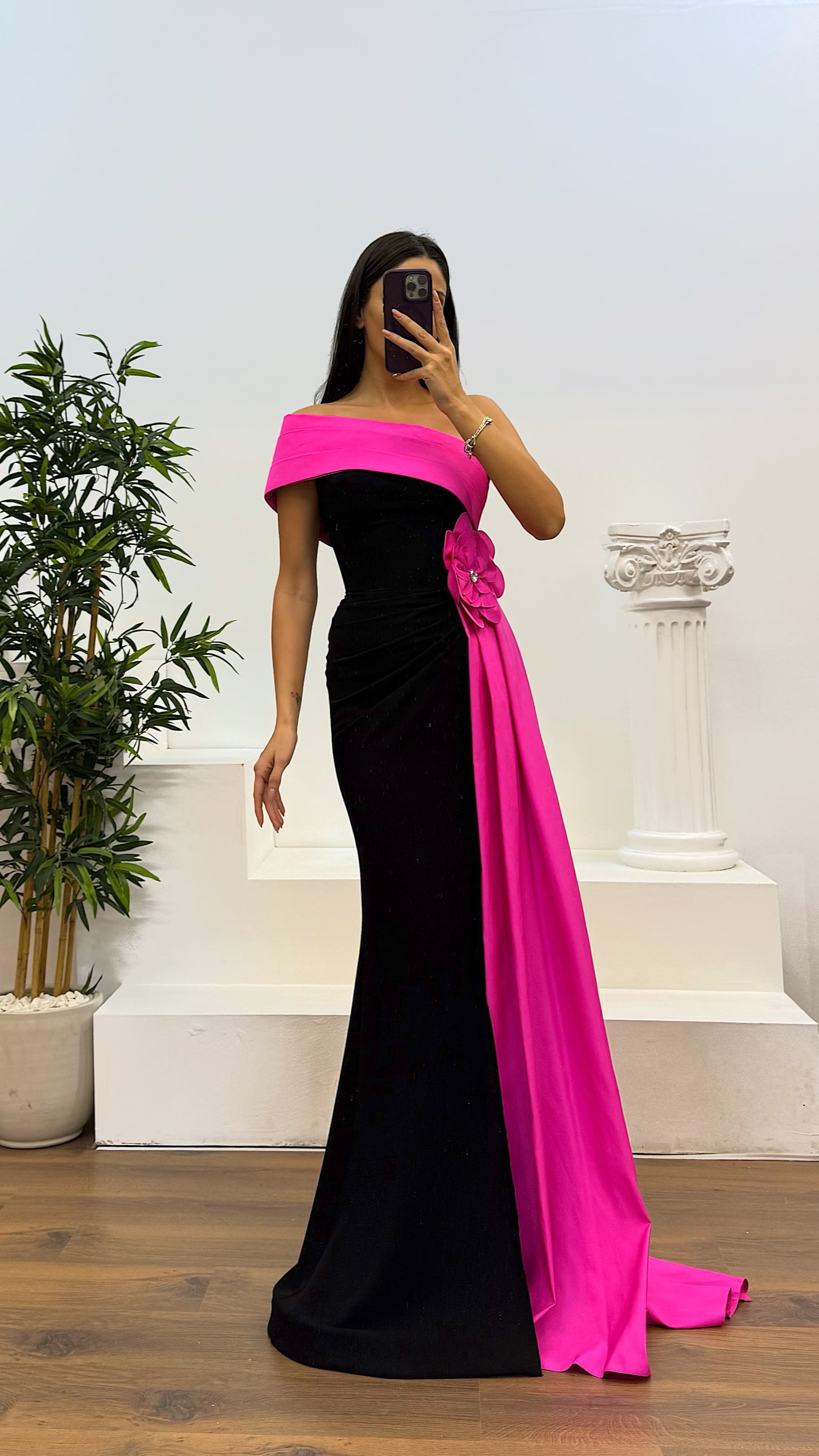 White Floral Detail Evening Dress