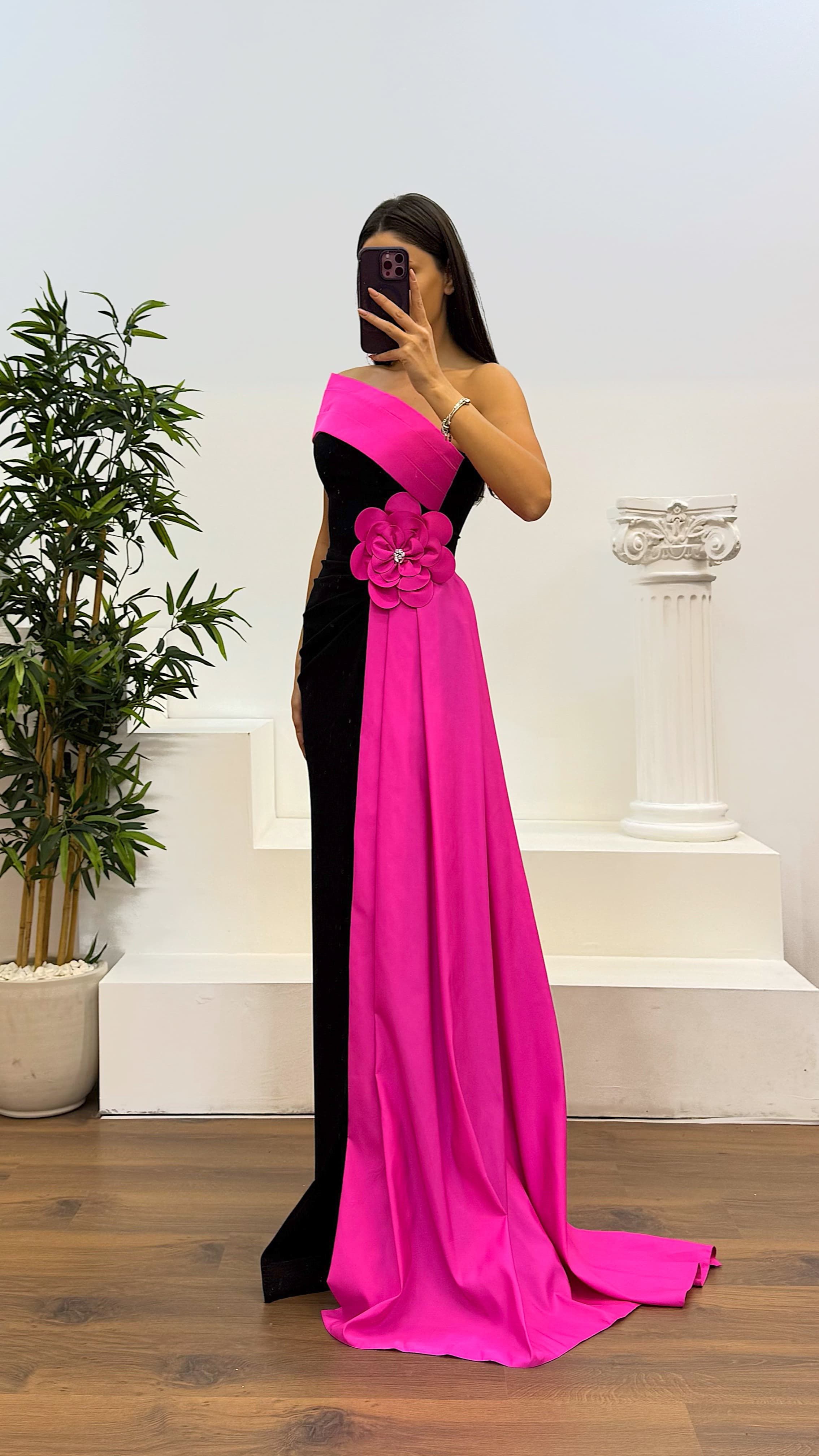 White Floral Detail Evening Dress