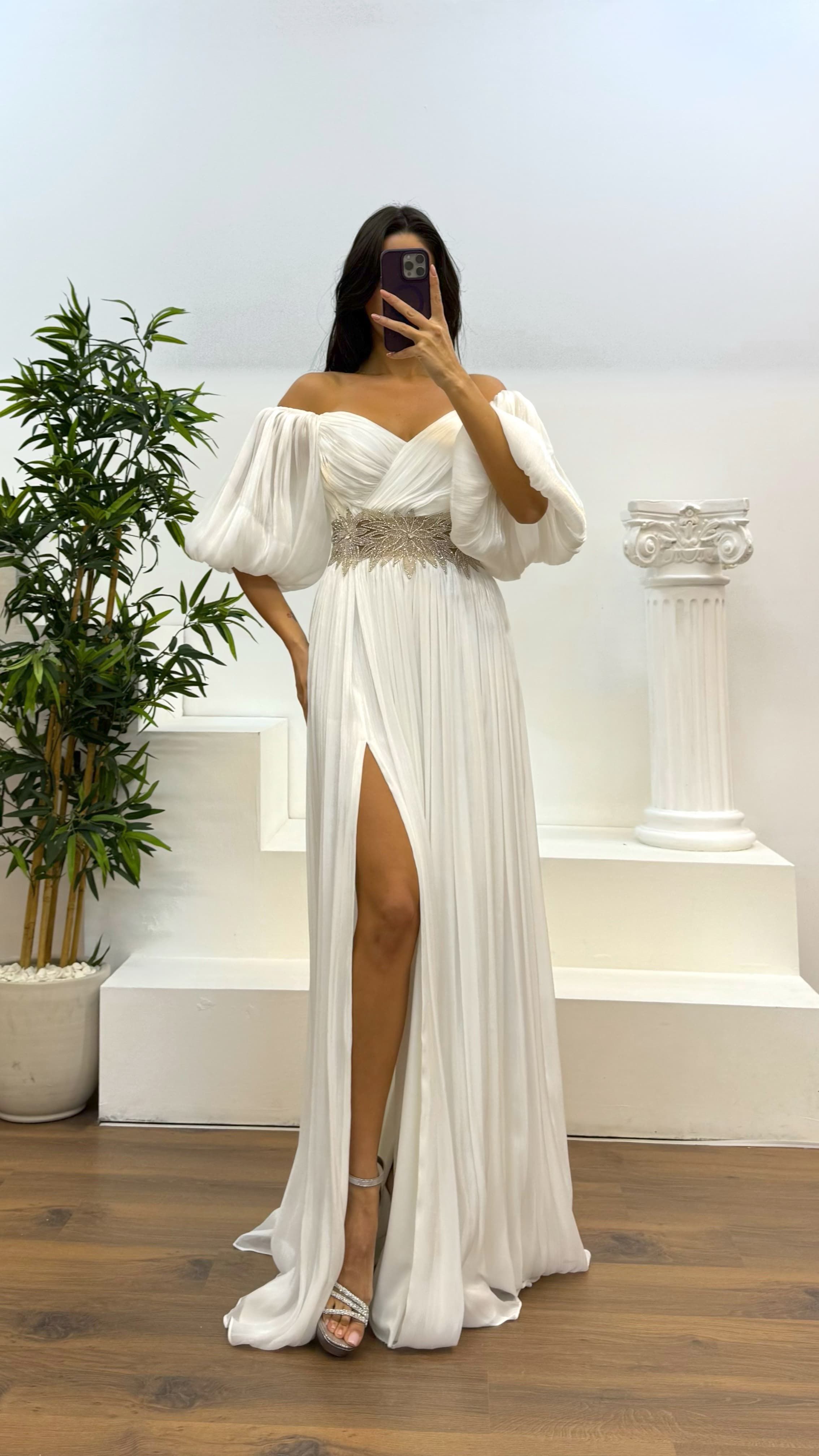 [Copy]Green Asymmetric Cut Waist Bow Evening Dress