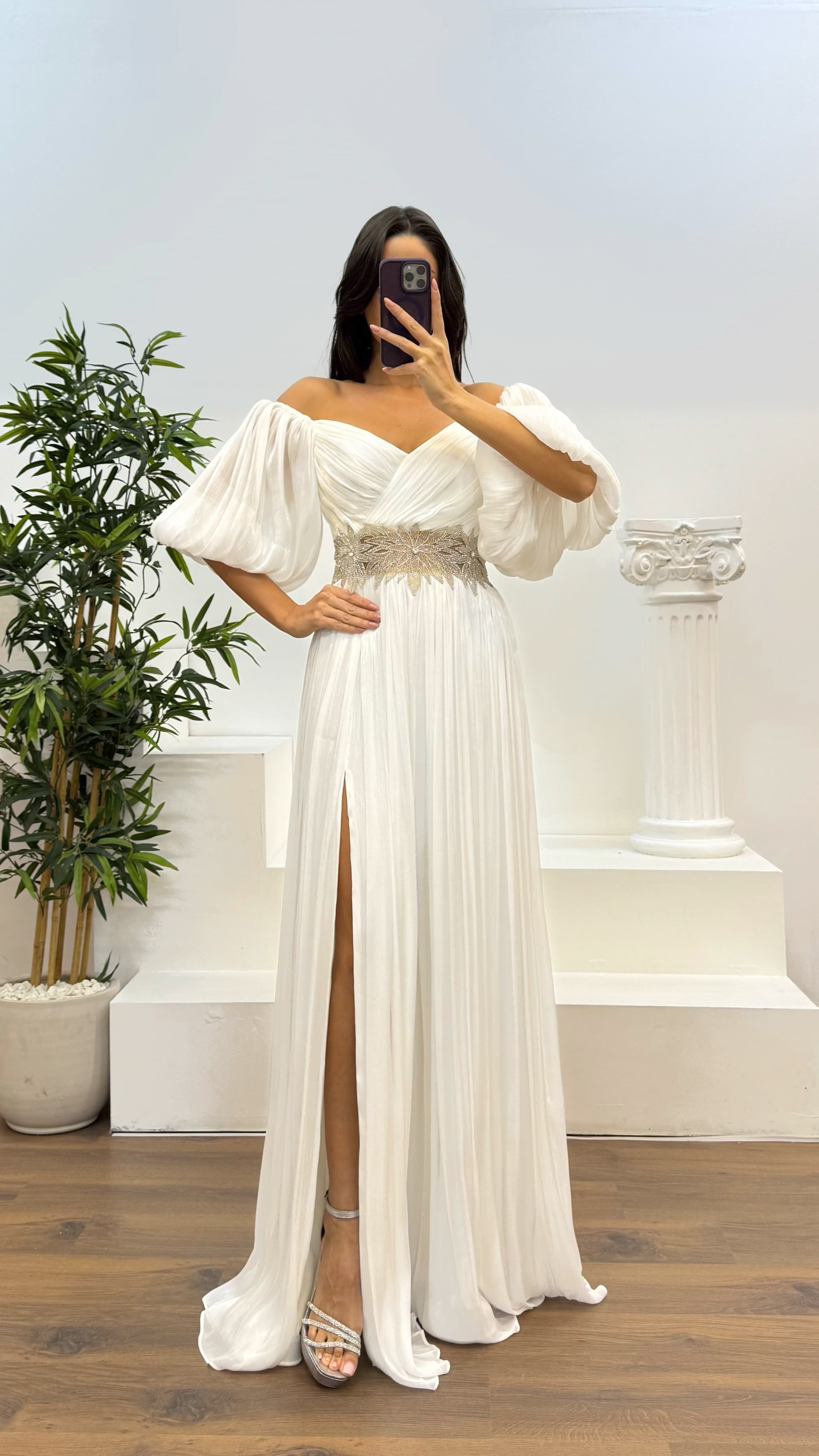 [Copy]Green Asymmetric Cut Waist Bow Evening Dress