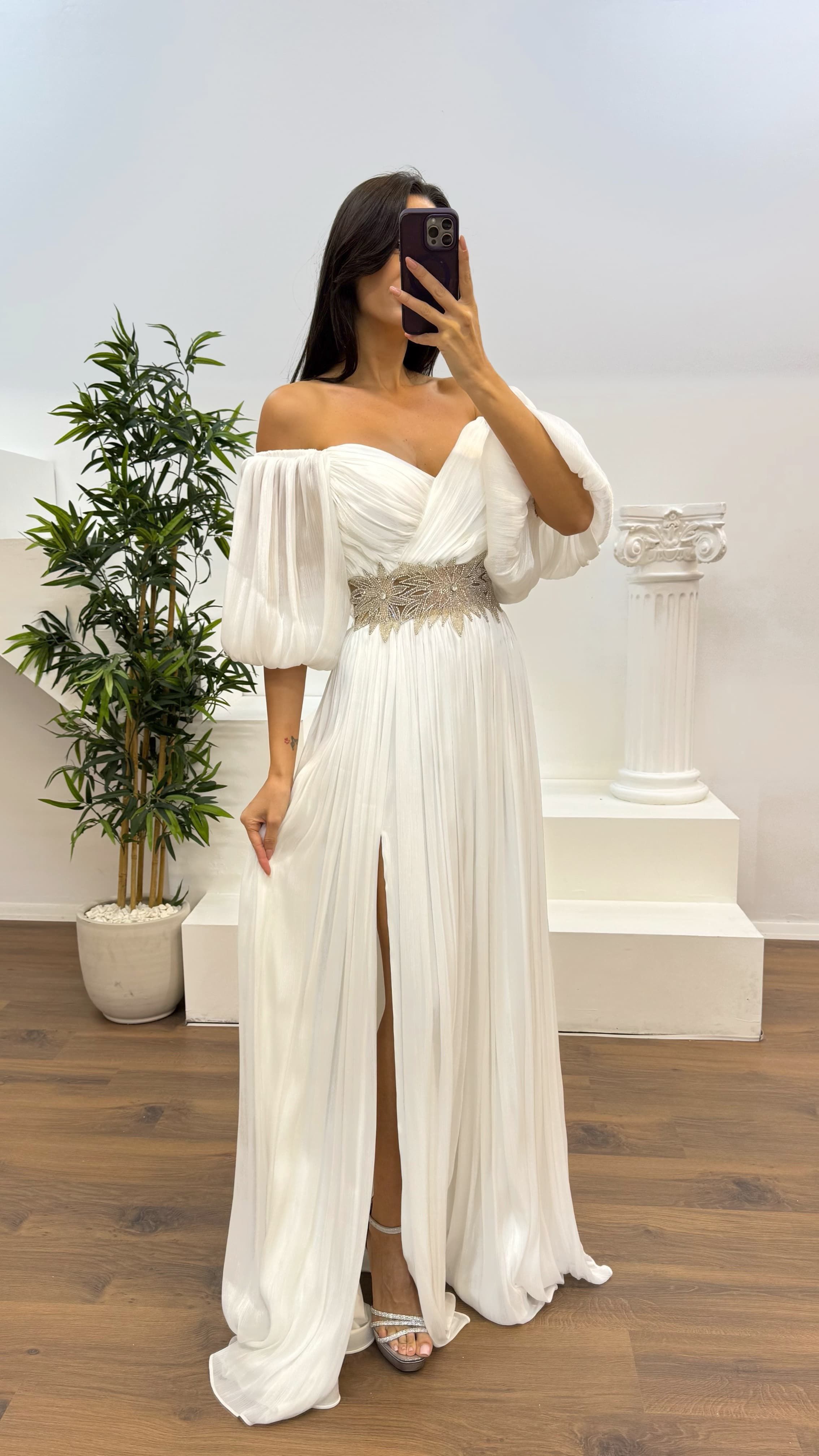 [Copy]Green Asymmetric Cut Waist Bow Evening Dress