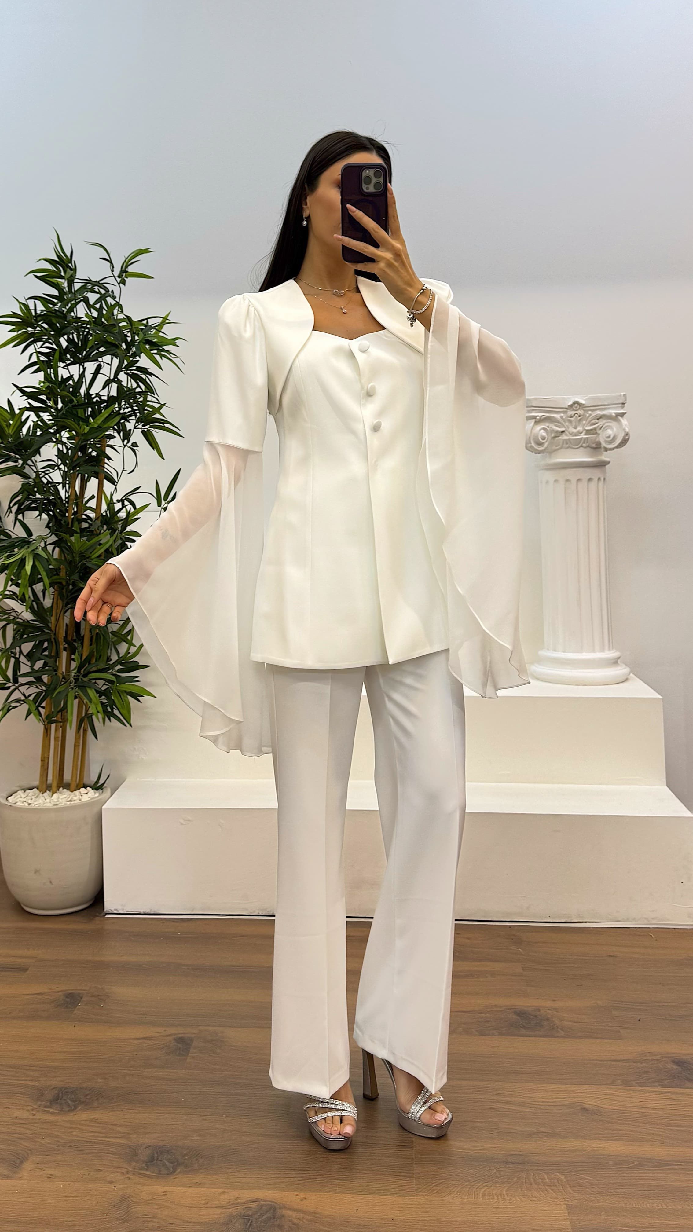 Sleeve Chiffon Detail Evening Dress Set