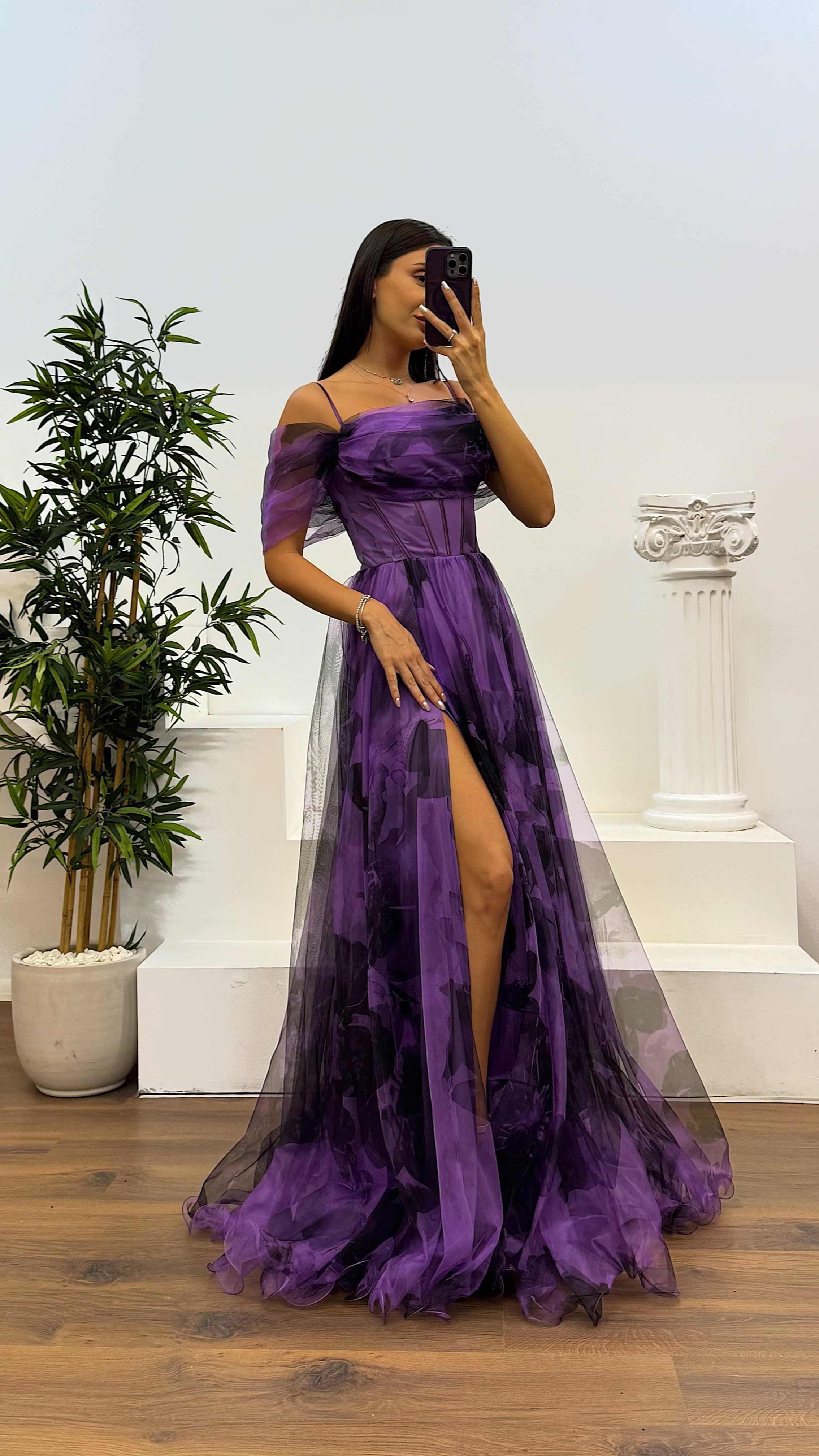 Patterned Tulle Evening Dress