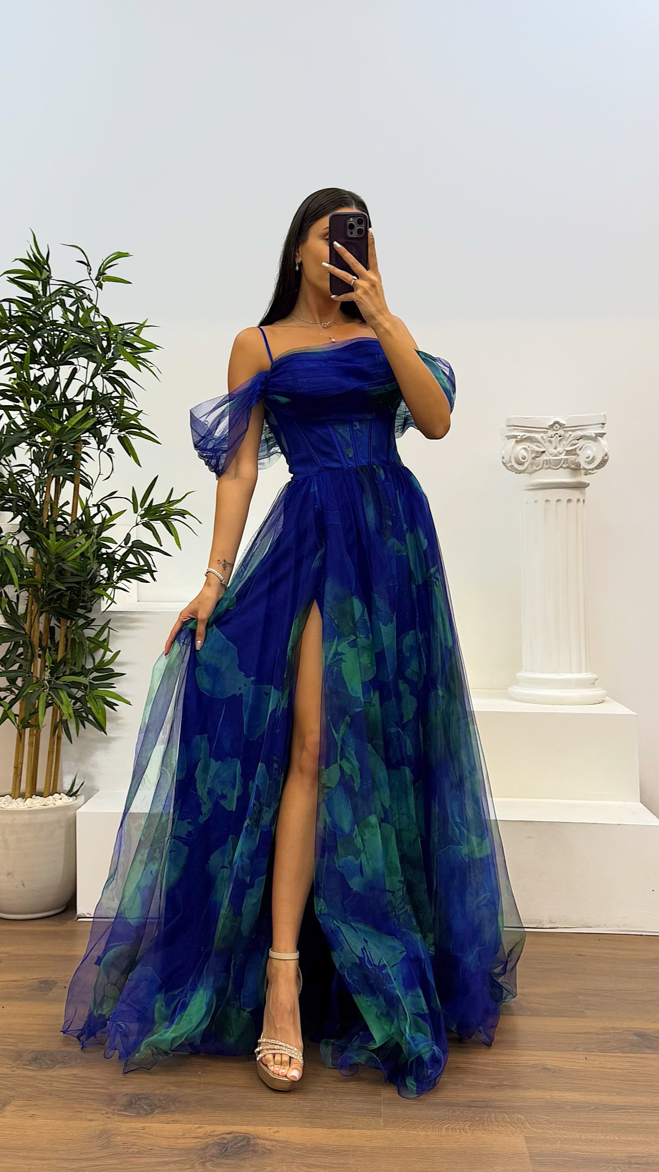 Patterned Tulle Evening Dress