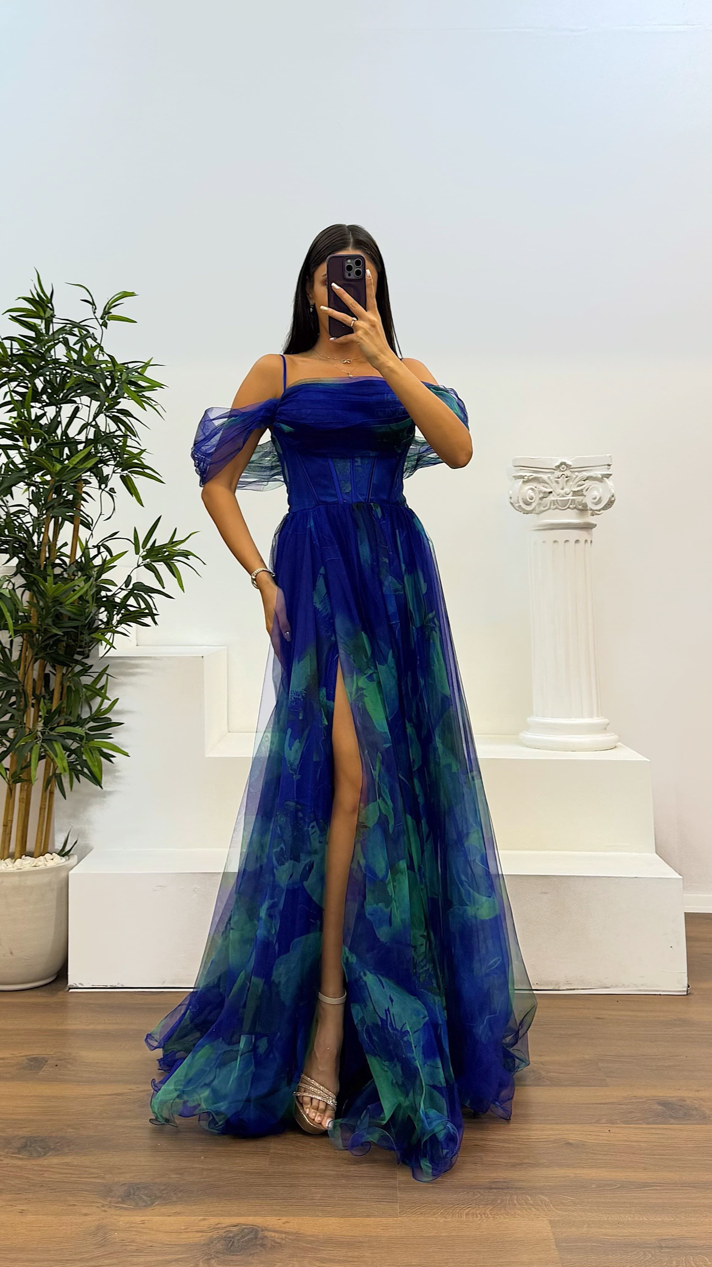 Patterned Tulle Evening Dress