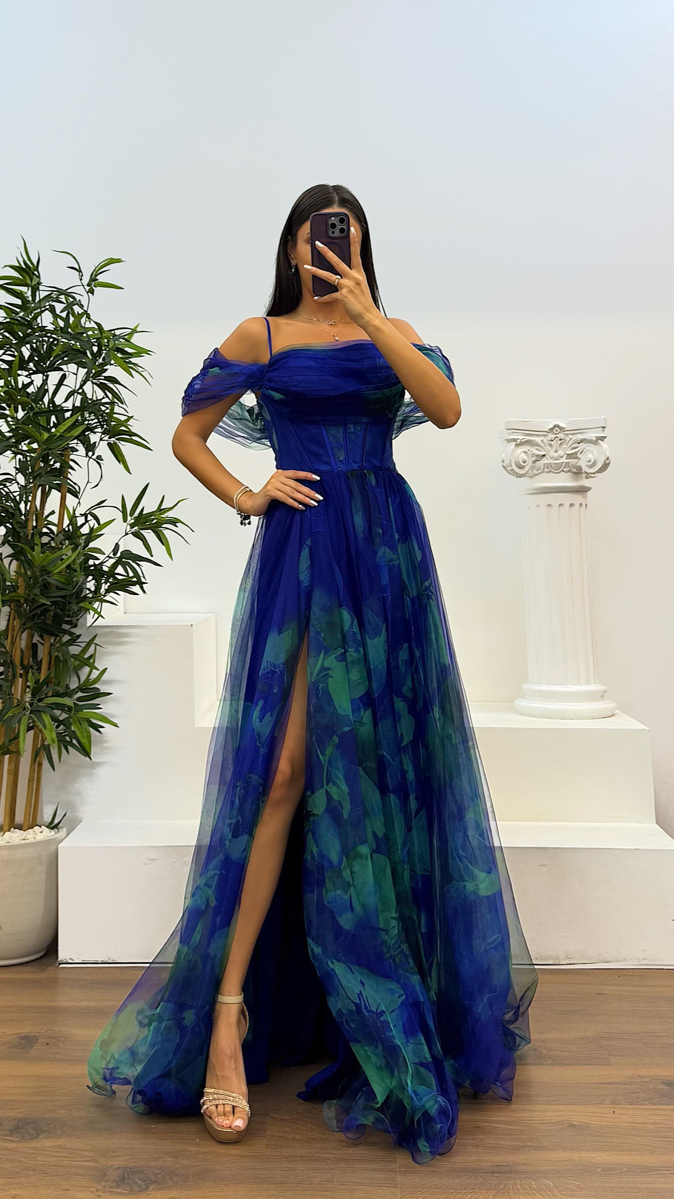 Patterned Tulle Evening Dress