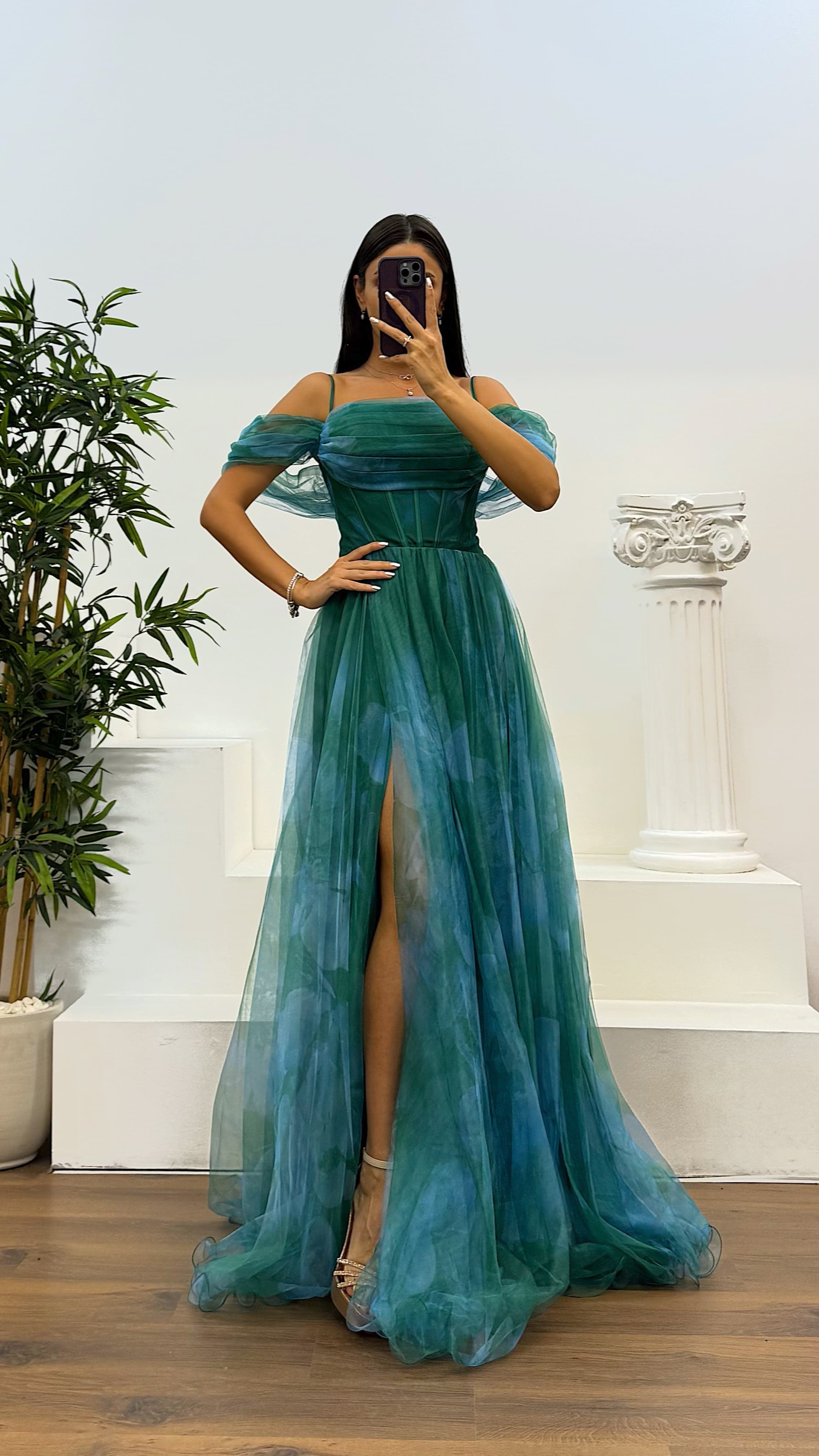 Patterned Tulle Evening Dress