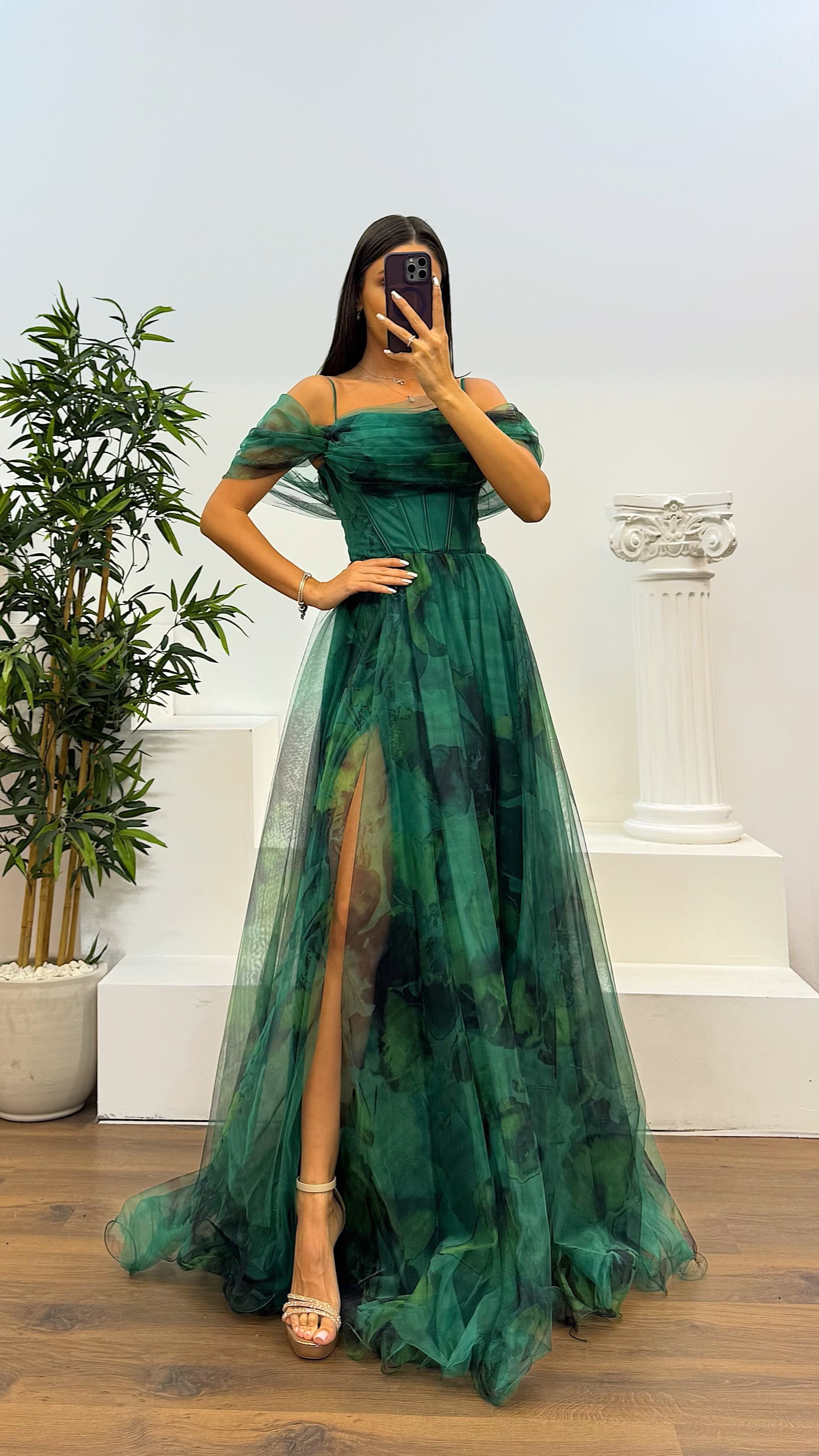 Patterned Tulle Evening Dress