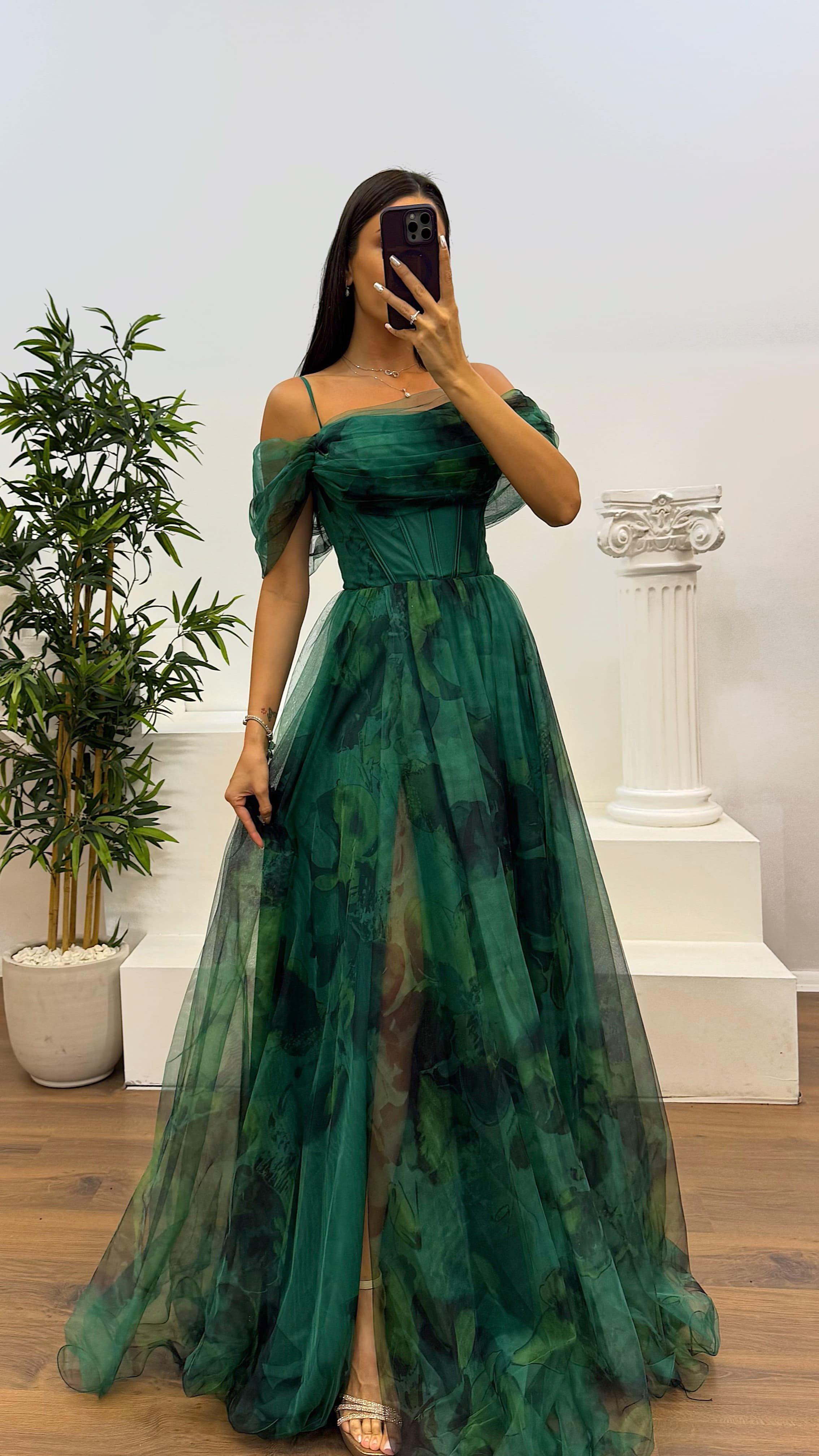 Patterned Tulle Evening Dress