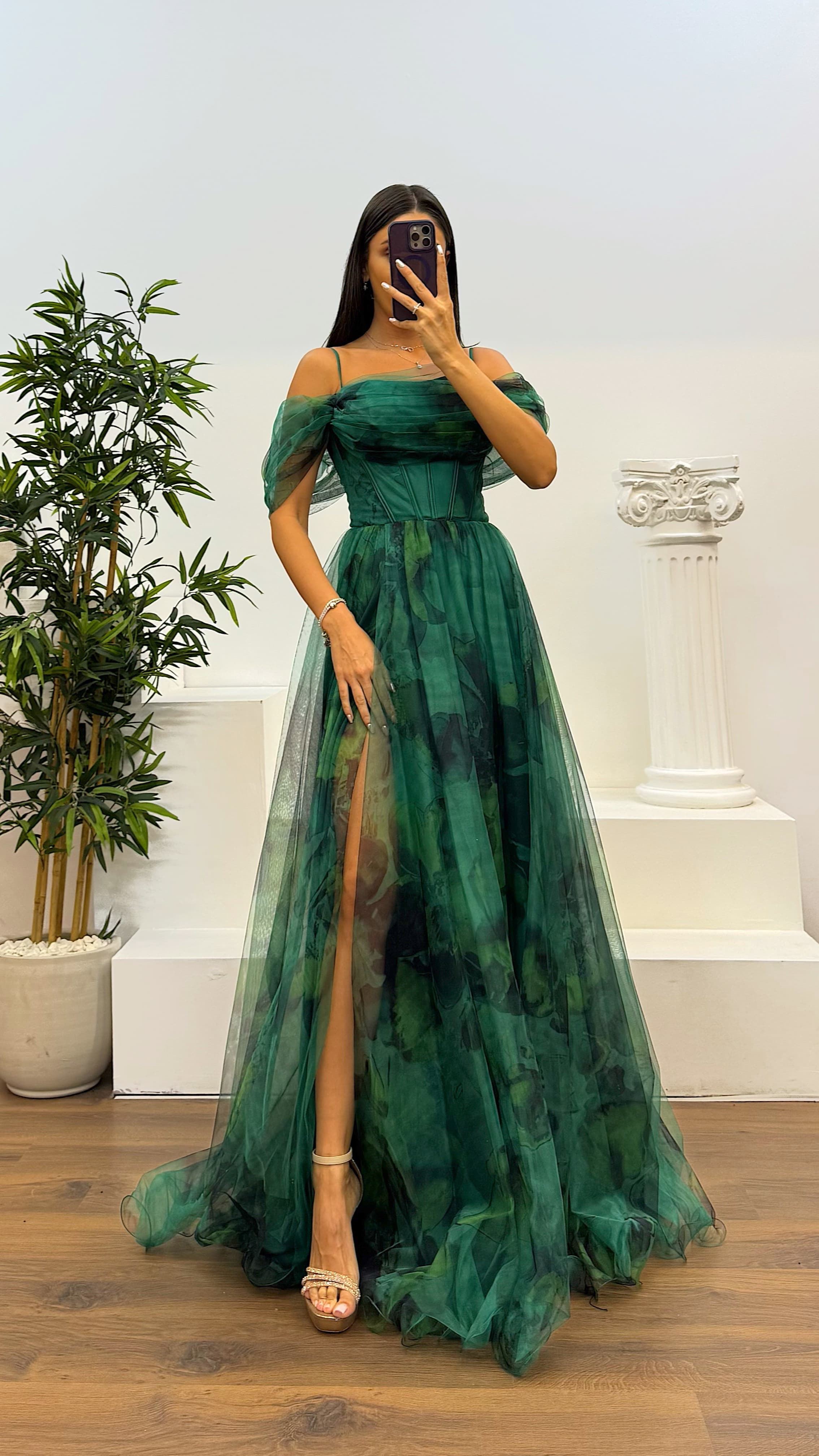 Patterned Tulle Evening Dress