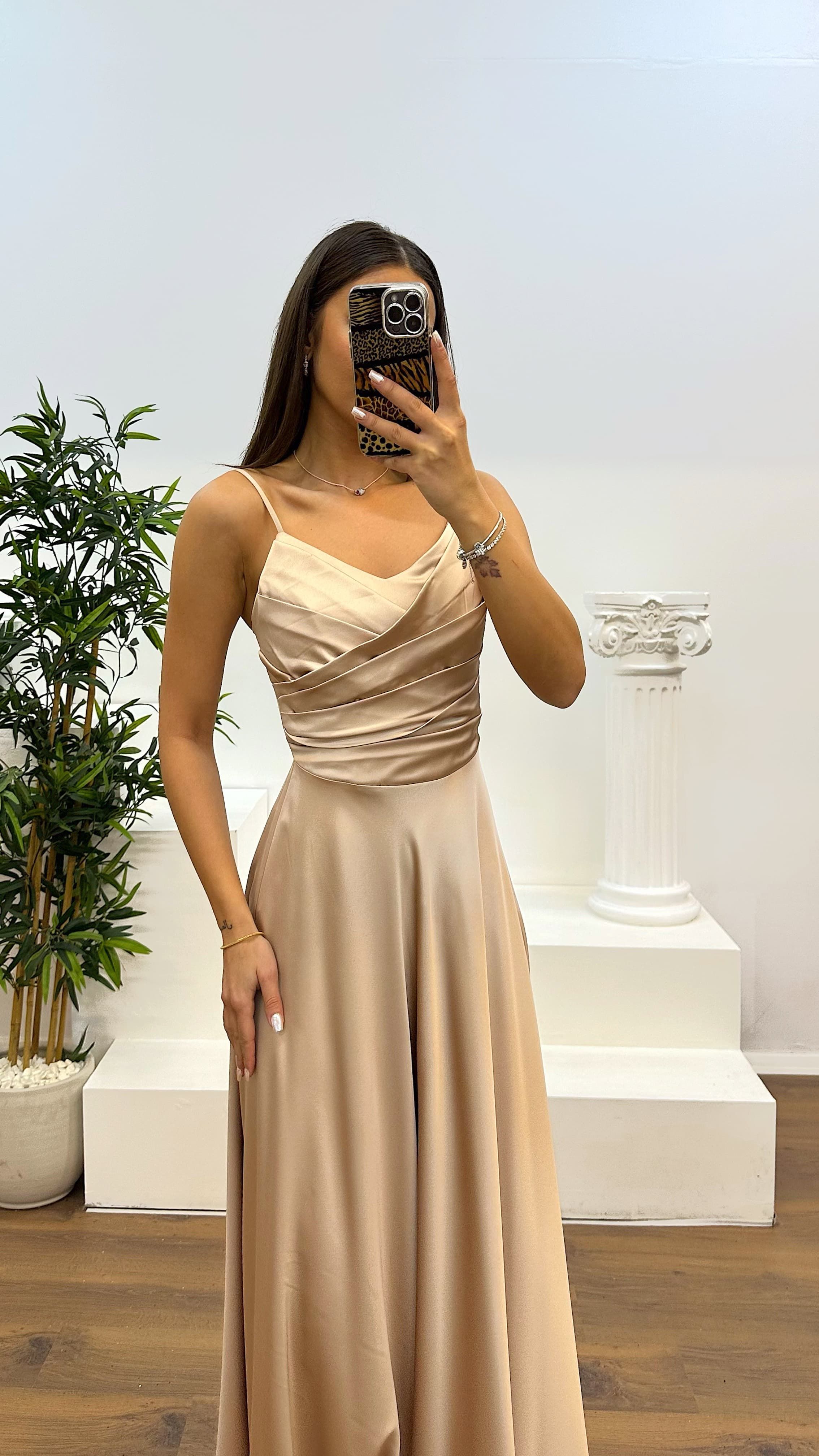 Chest Draped Satin Evening Dress