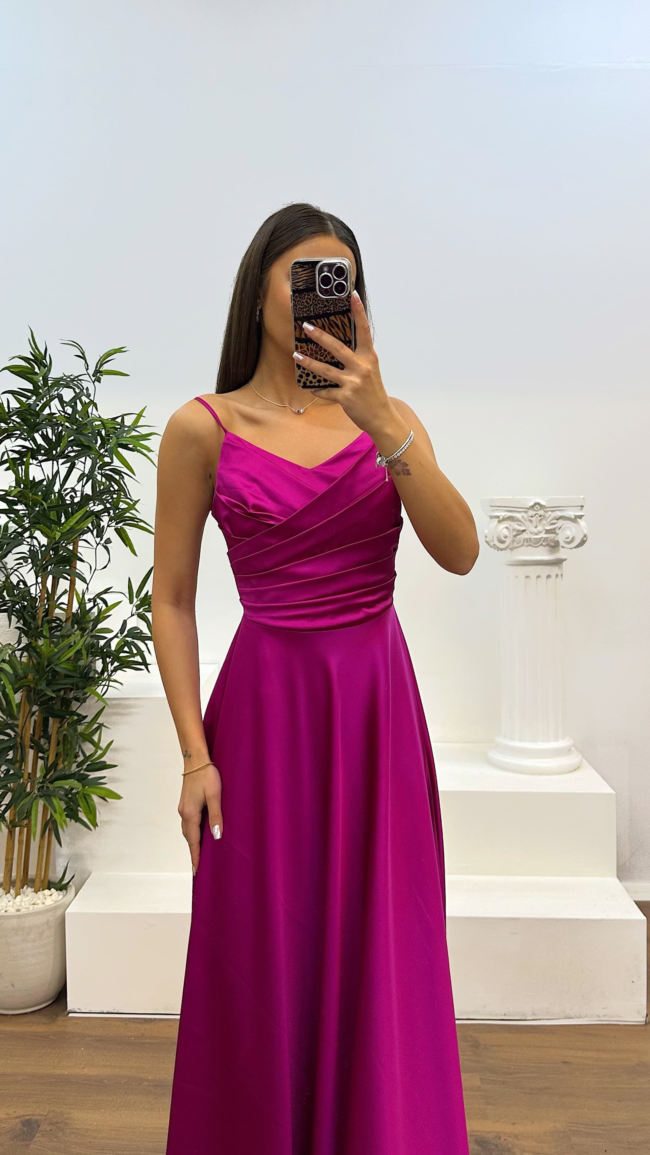 Chest Draped Satin Evening Dress
