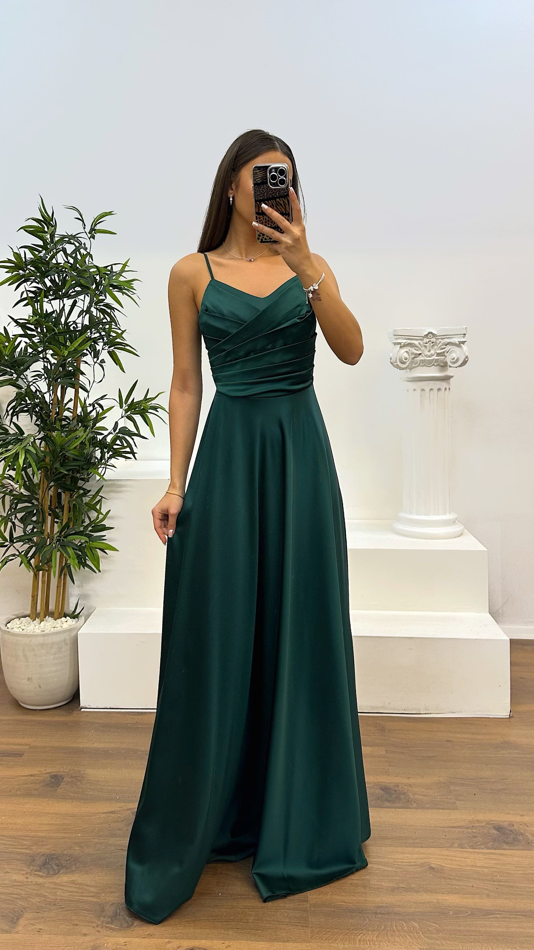 Chest Draped Satin Evening Dress