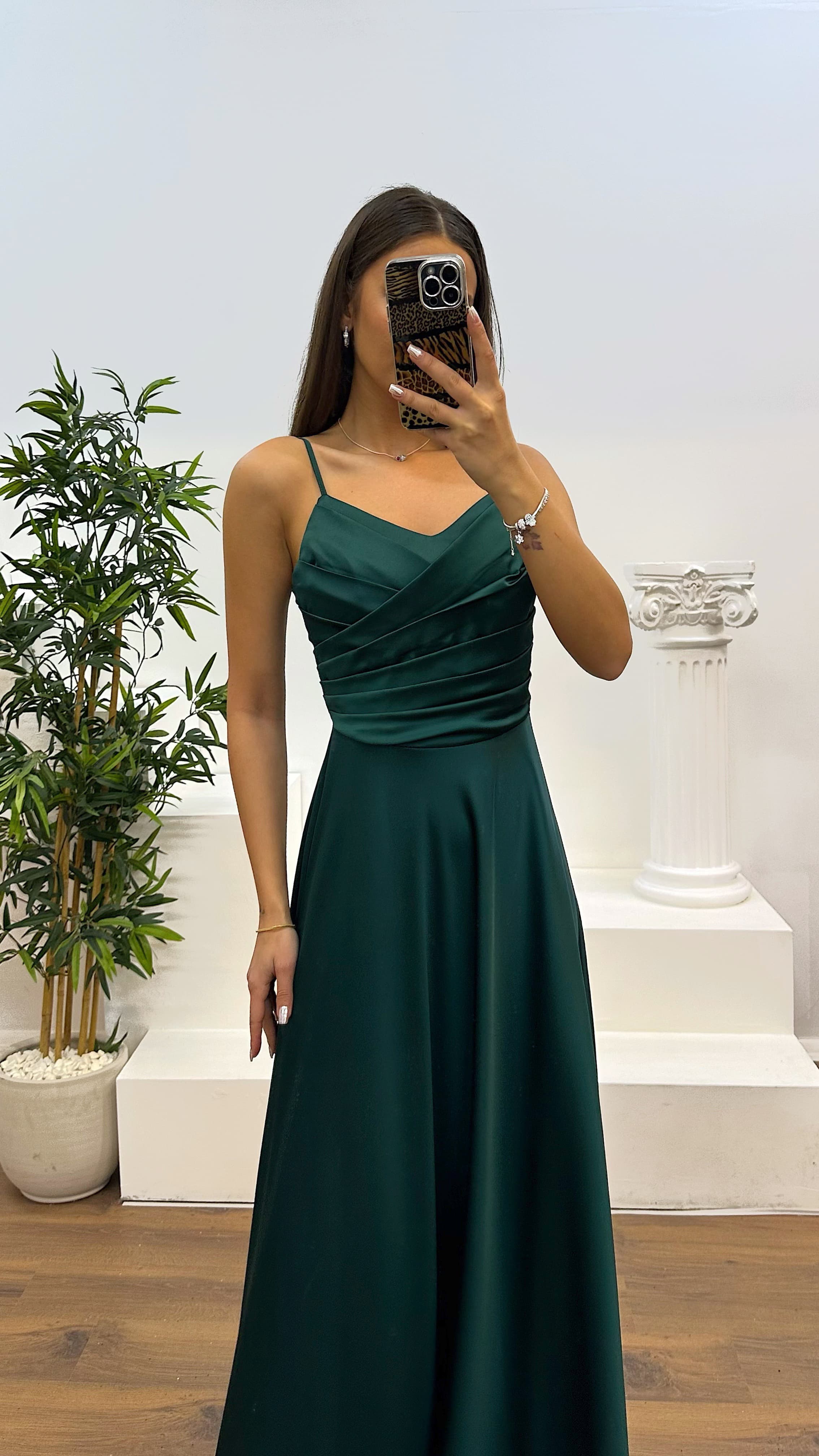 Chest Draped Satin Evening Dress