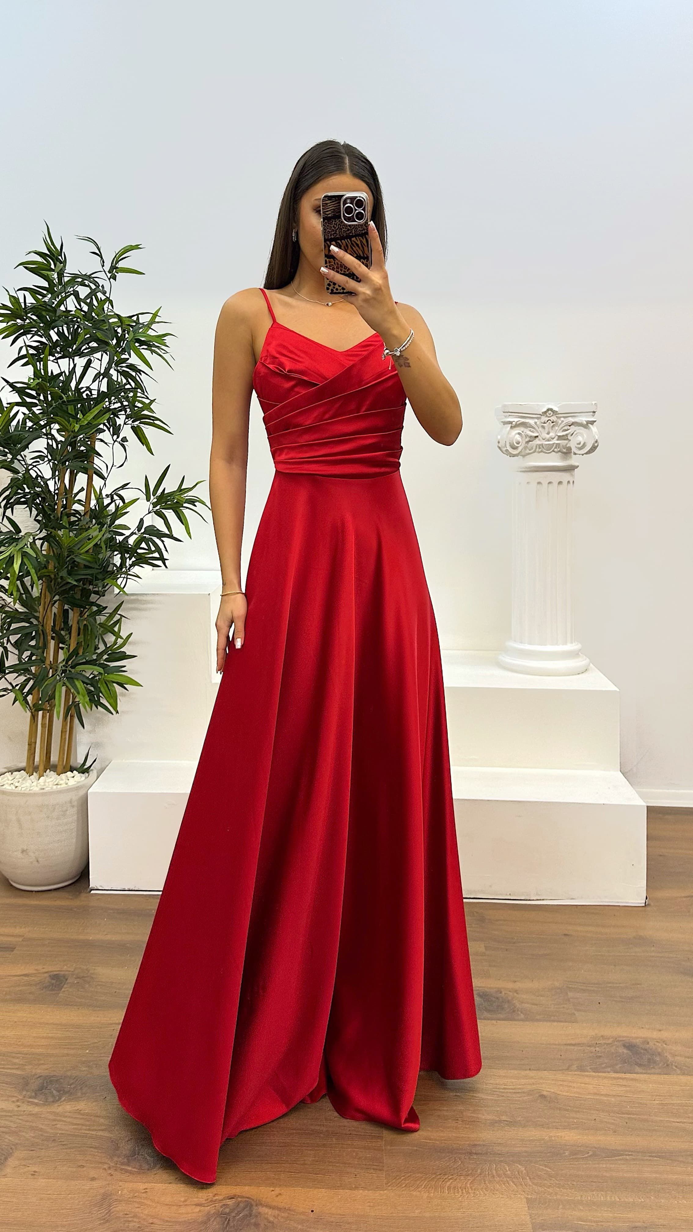 Chest Draped Satin Evening Dress