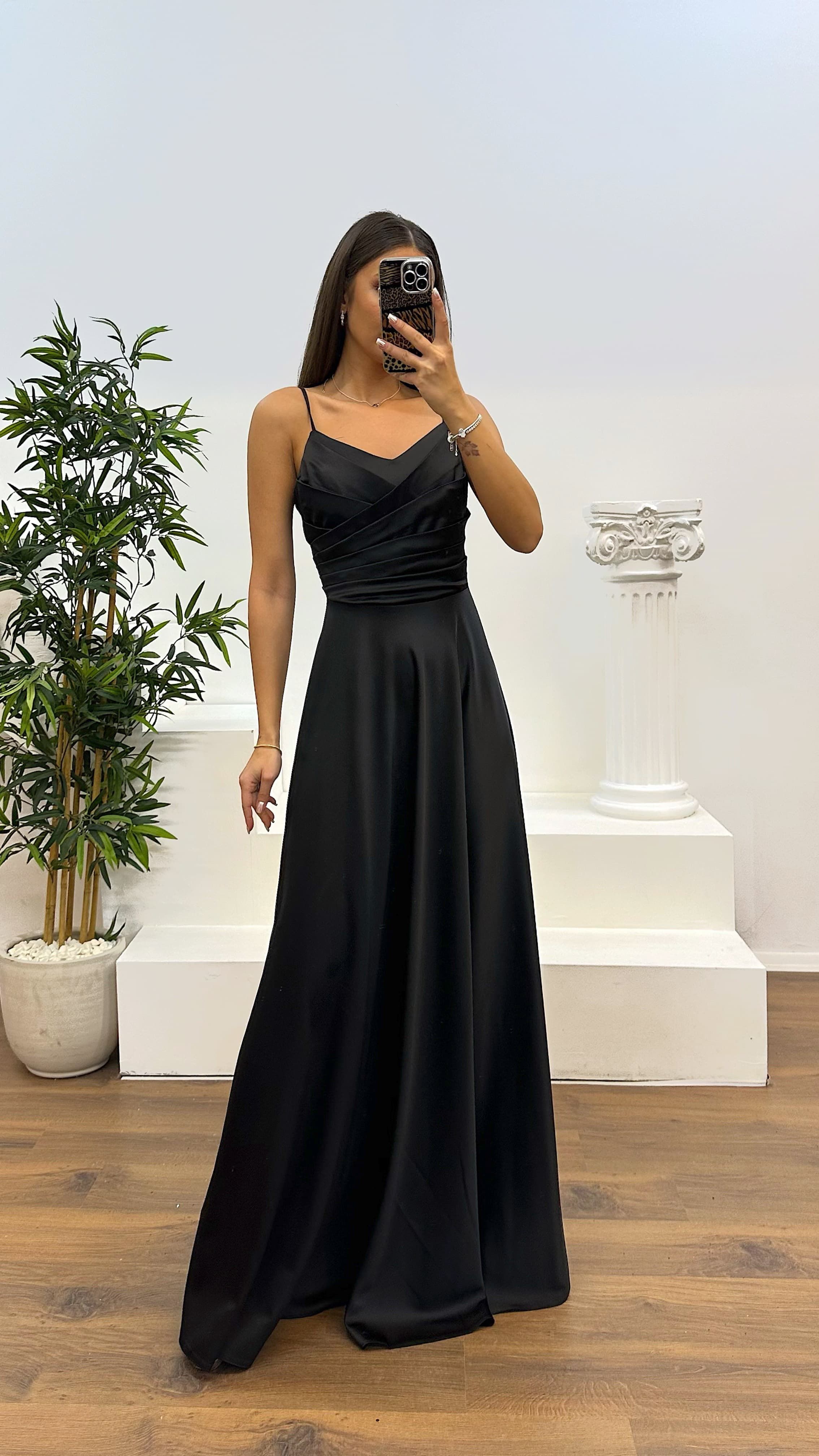 Chest Draped Satin Evening Dress