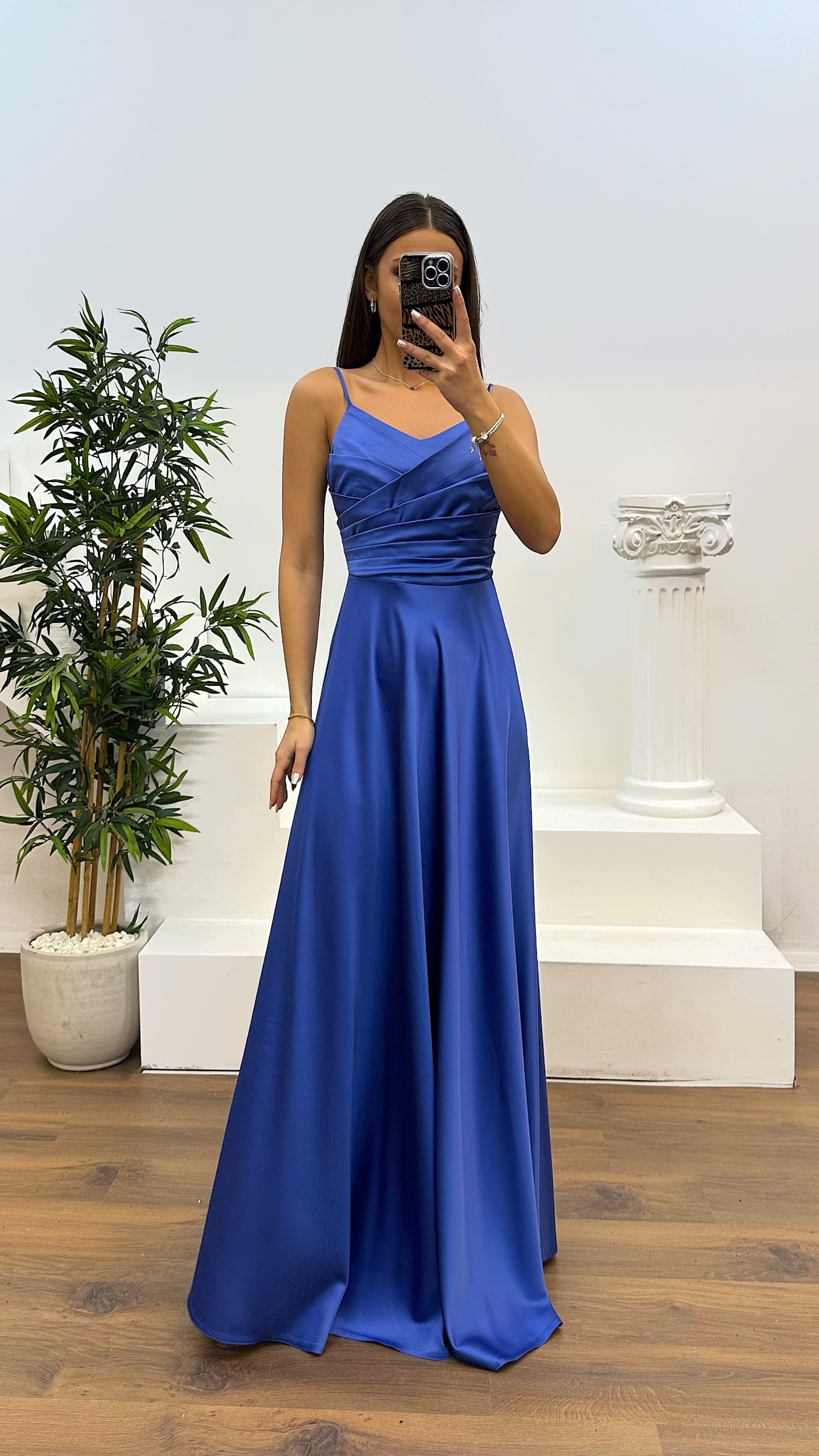 Chest Draped Satin Evening Dress