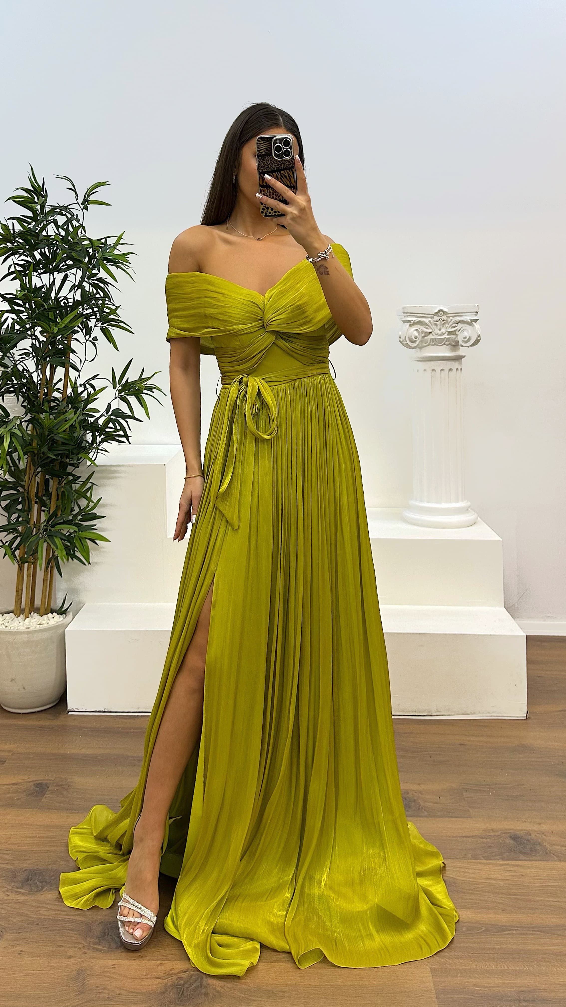 Boat Neck Pleated Evening Dress