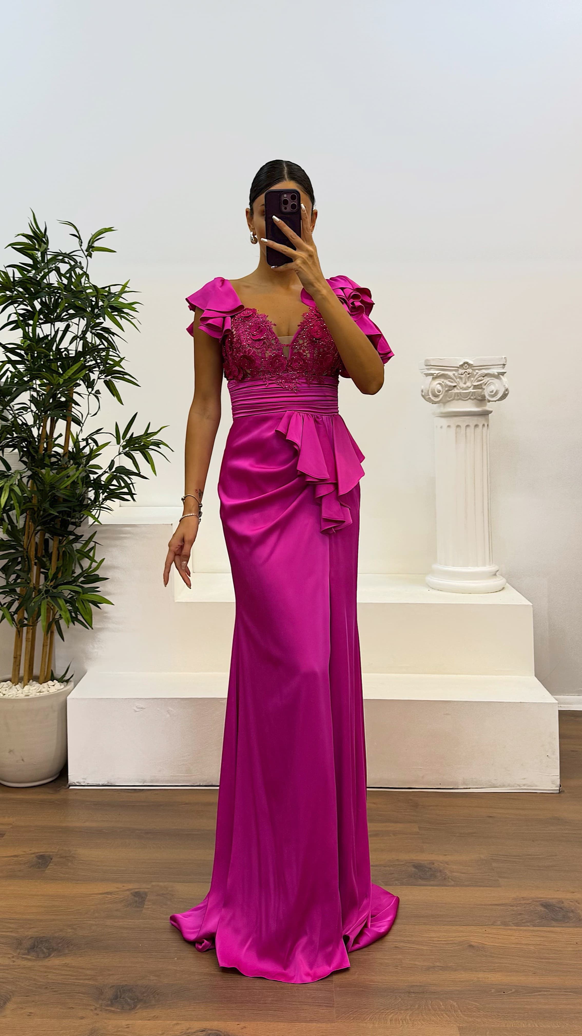 Laced Satin Evening Dress