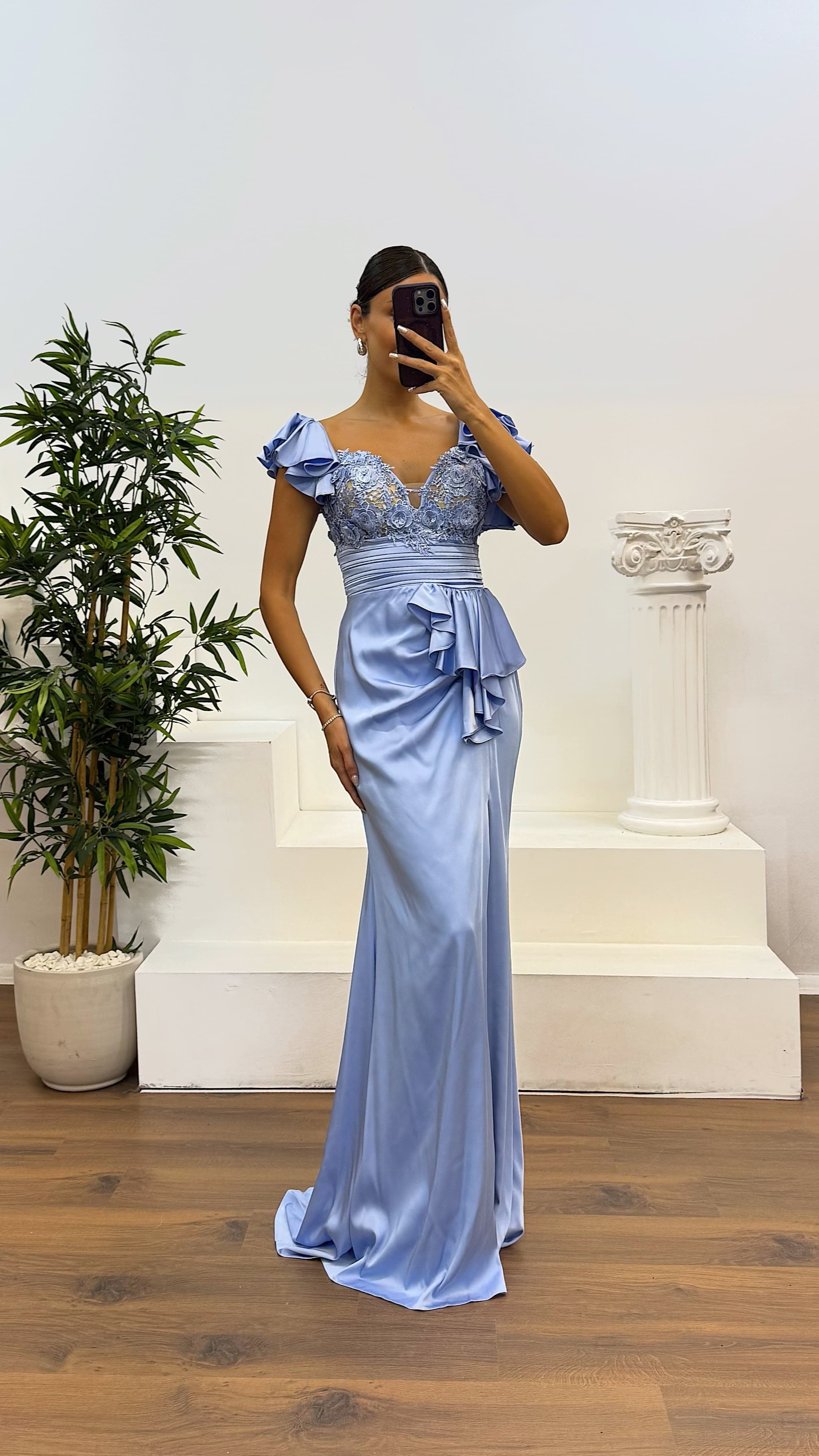 Laced Satin Evening Dress