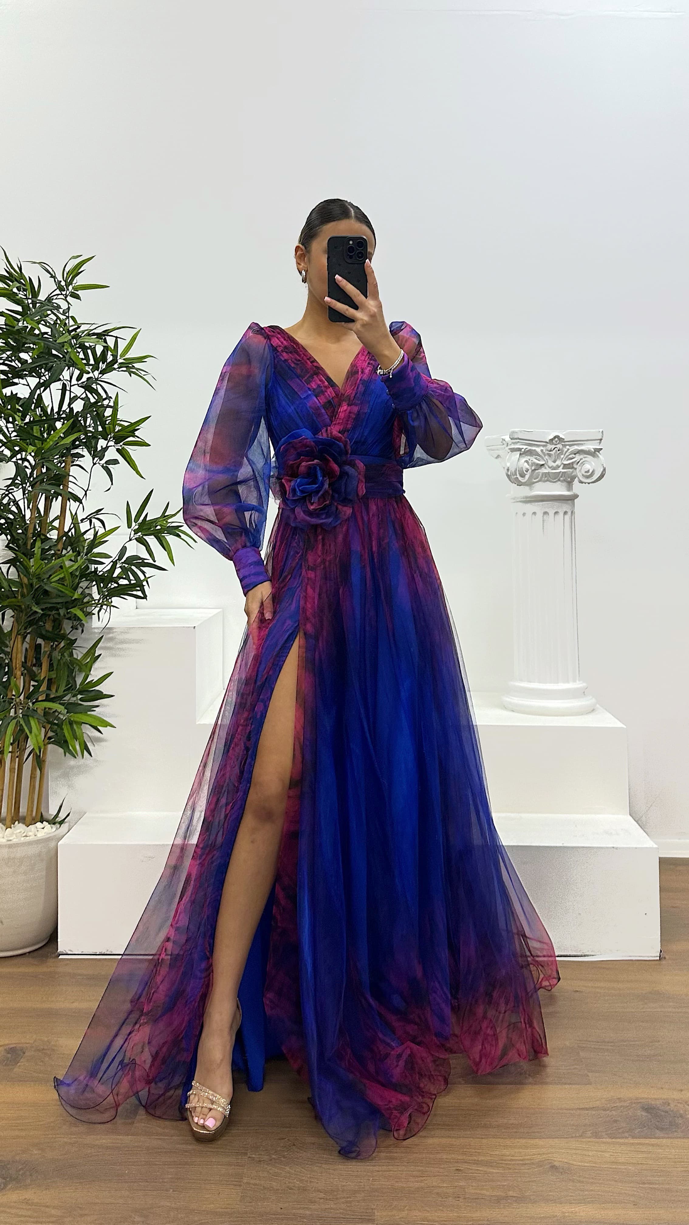 V Neck Tulle Evening Dress