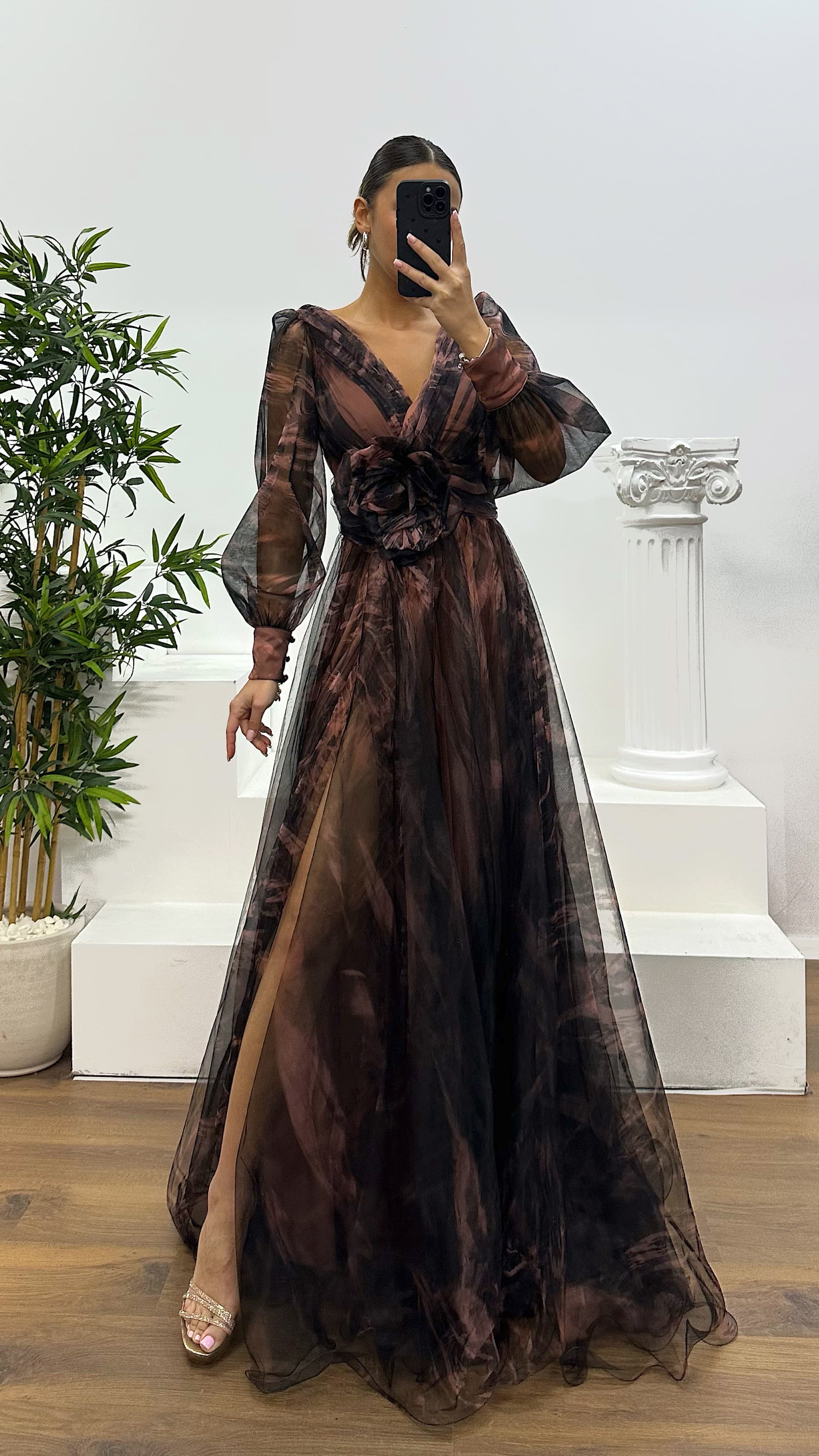 V Neck Tulle Evening Dress