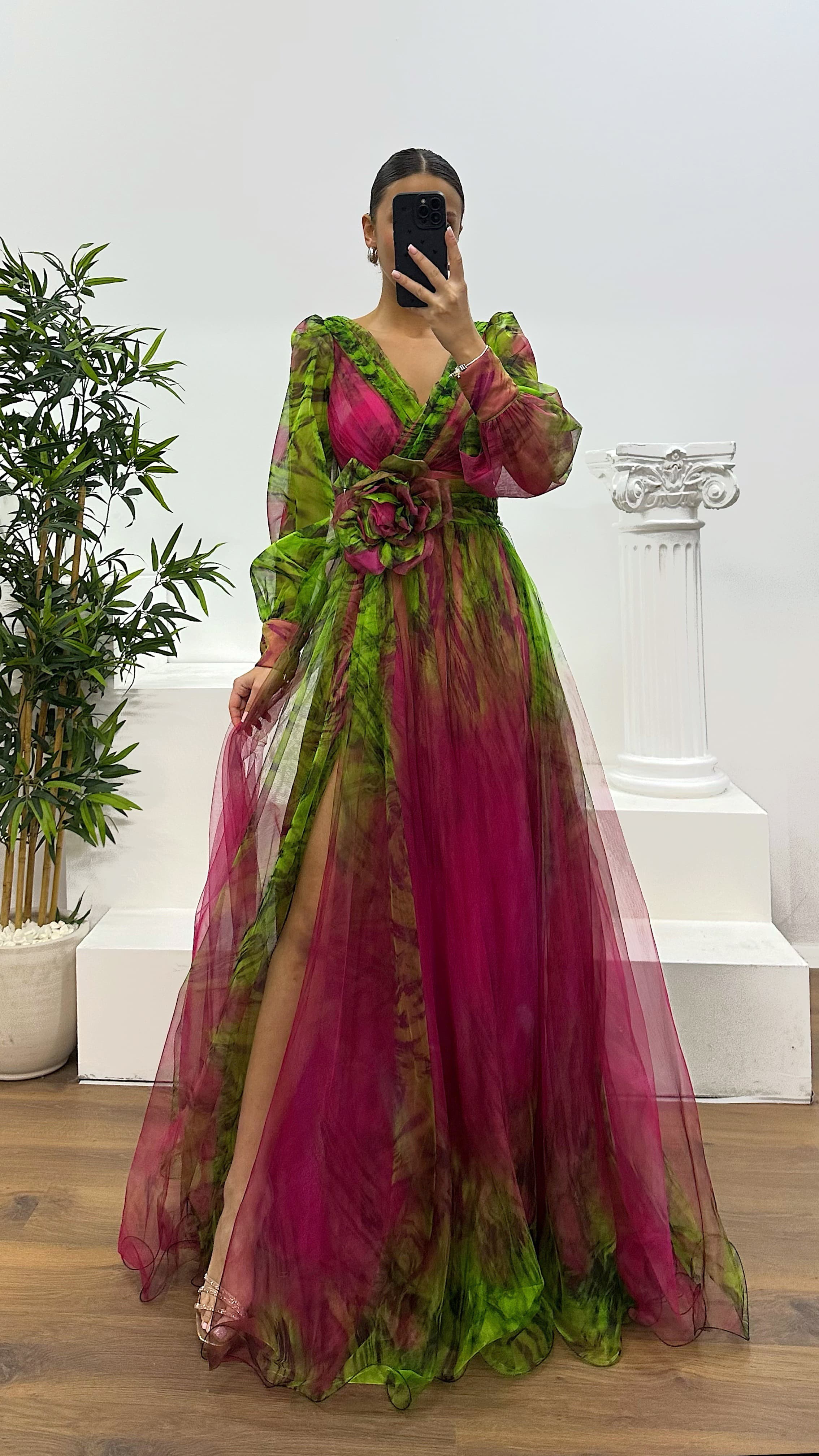 V Neck Tulle Evening Dress