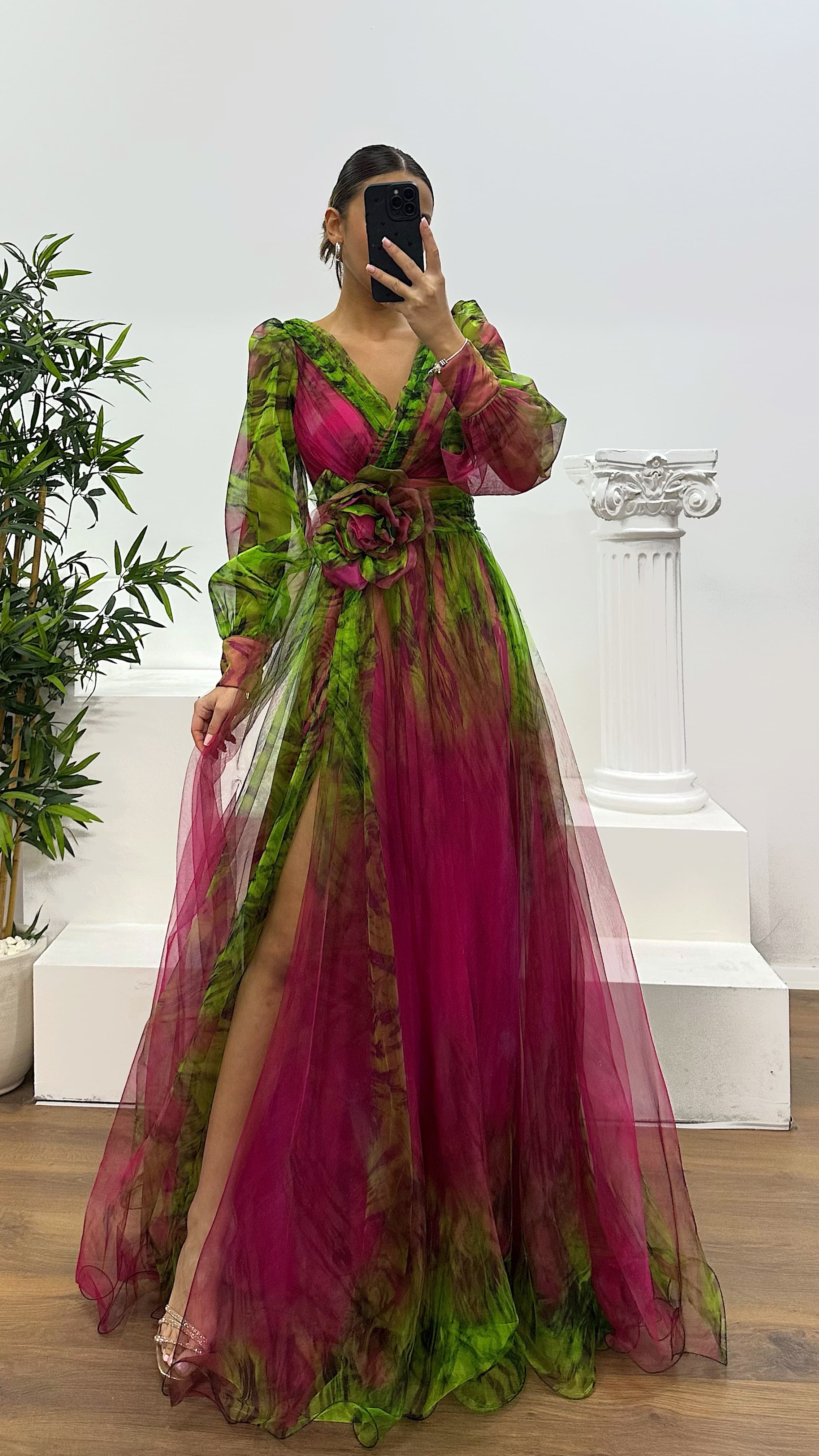 V Neck Tulle Evening Dress