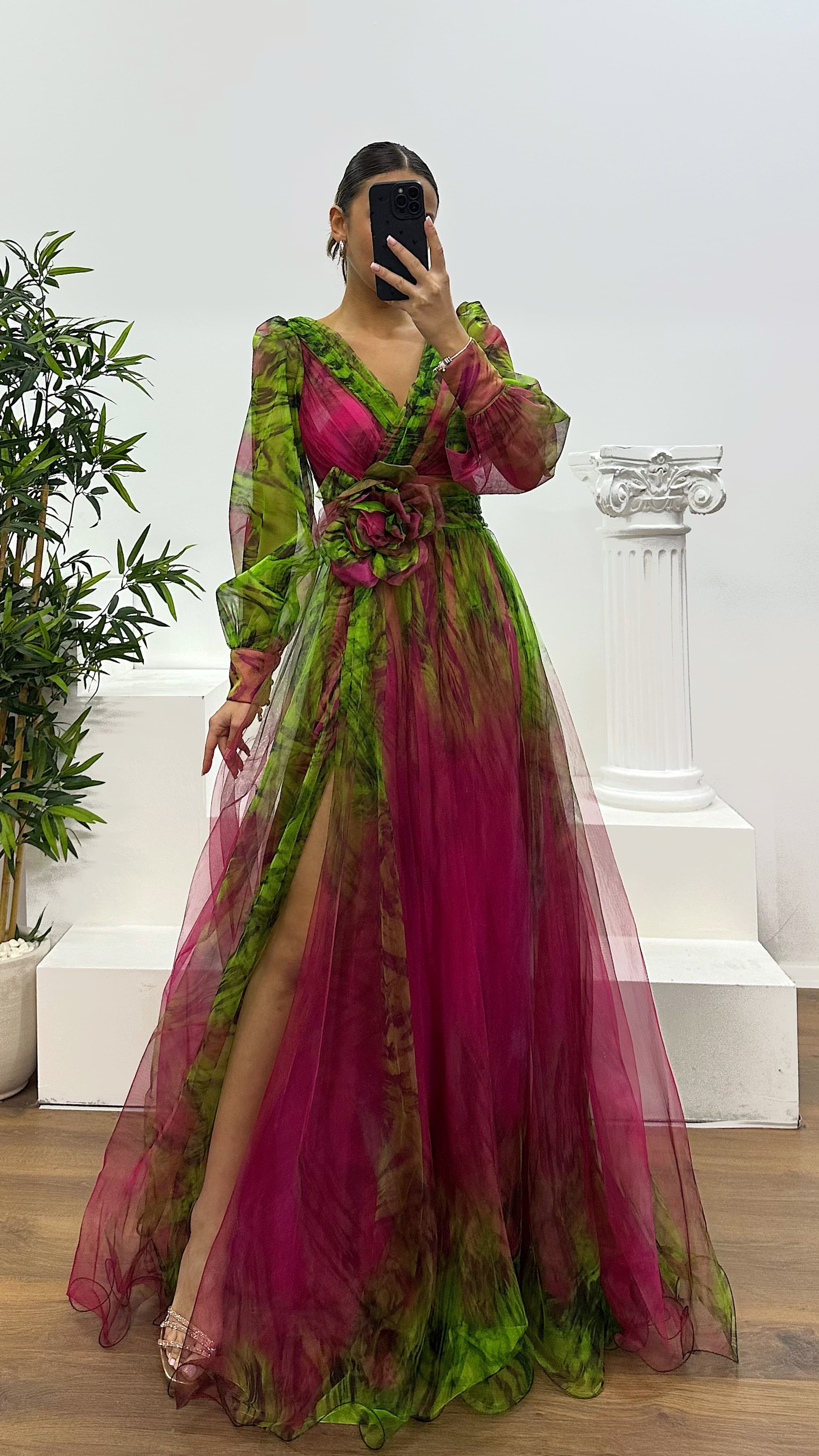 V Neck Tulle Evening Dress