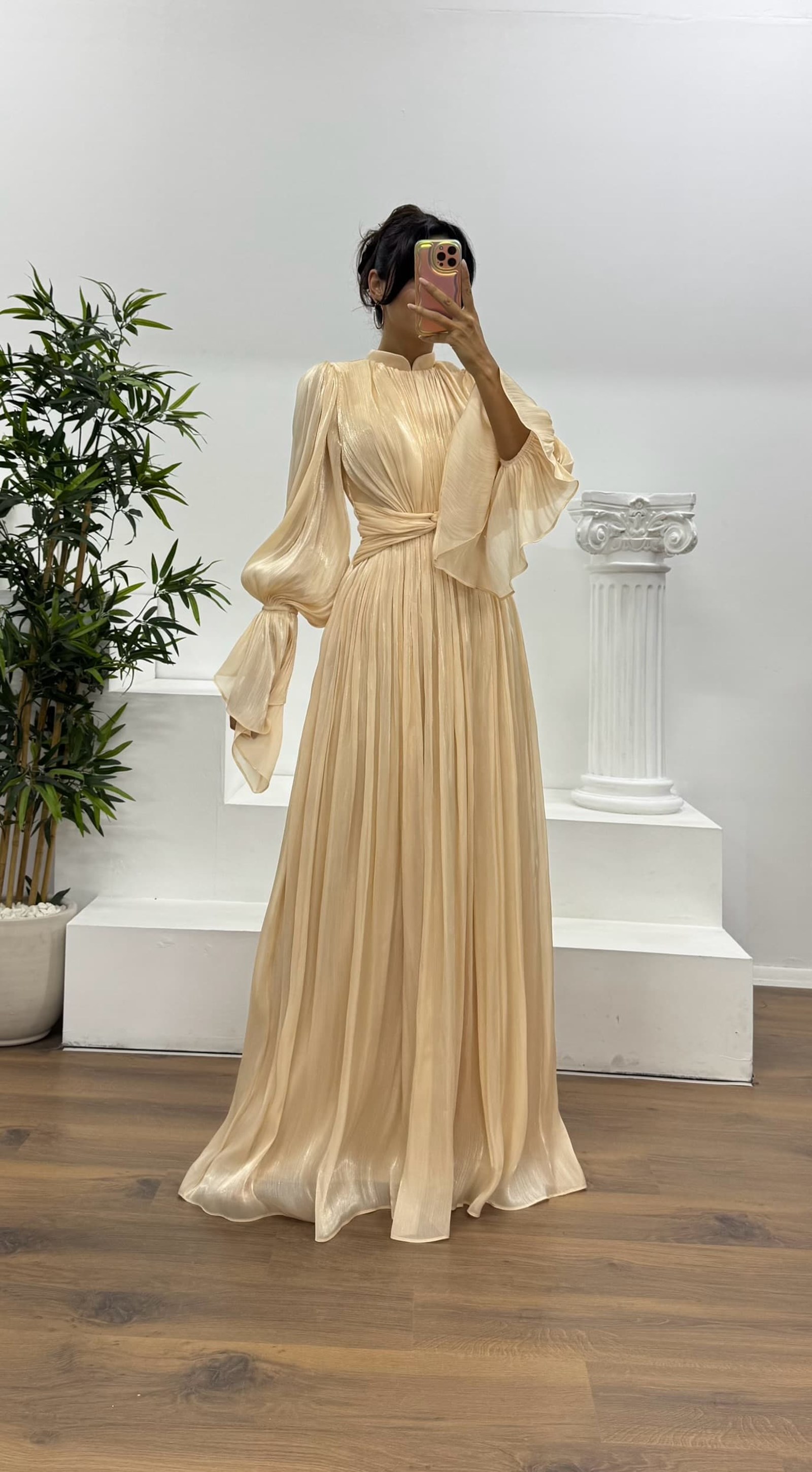 Long Sleeve Chiffon Evening Dress