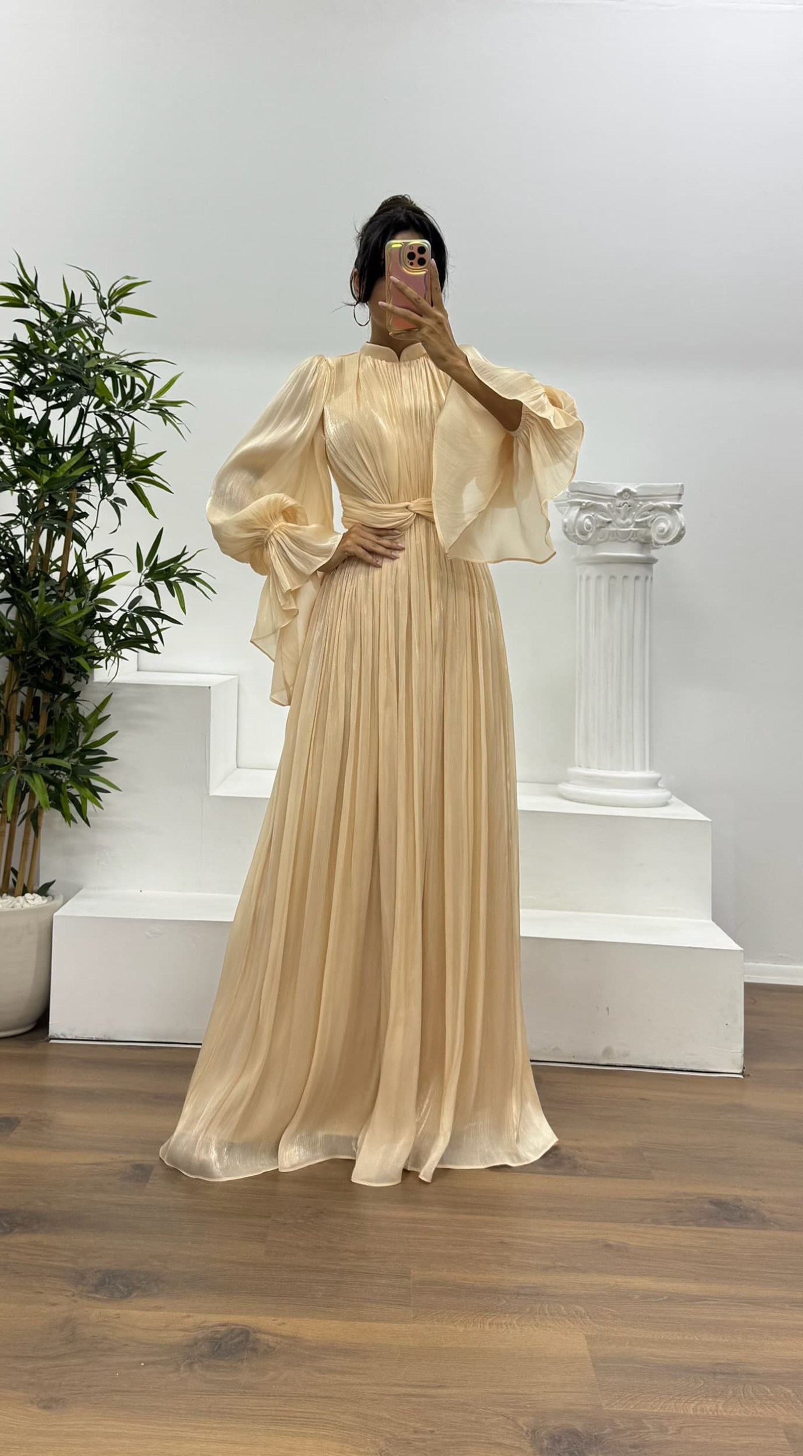 Long Sleeve Chiffon Evening Dress