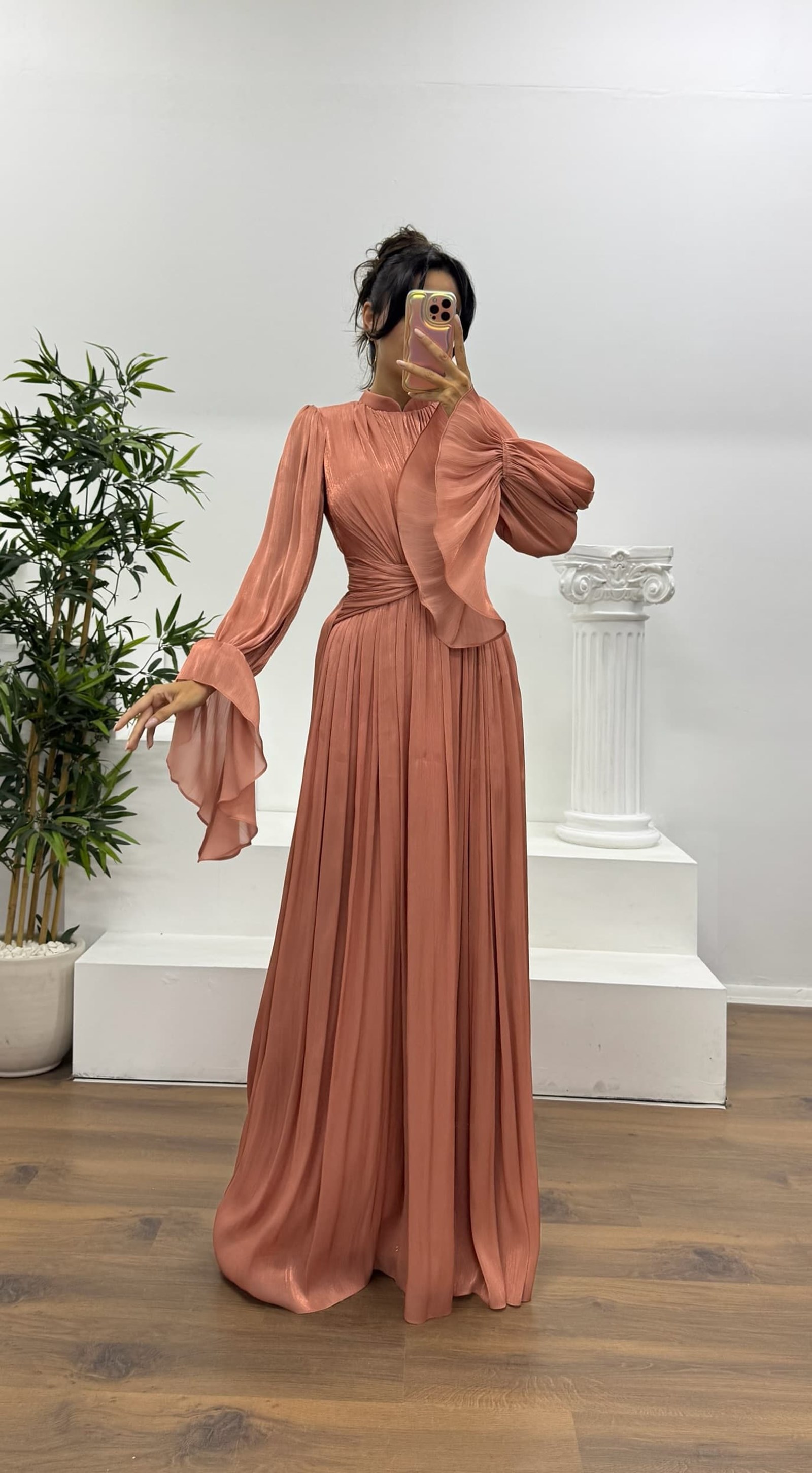 Long Sleeve Chiffon Evening Dress