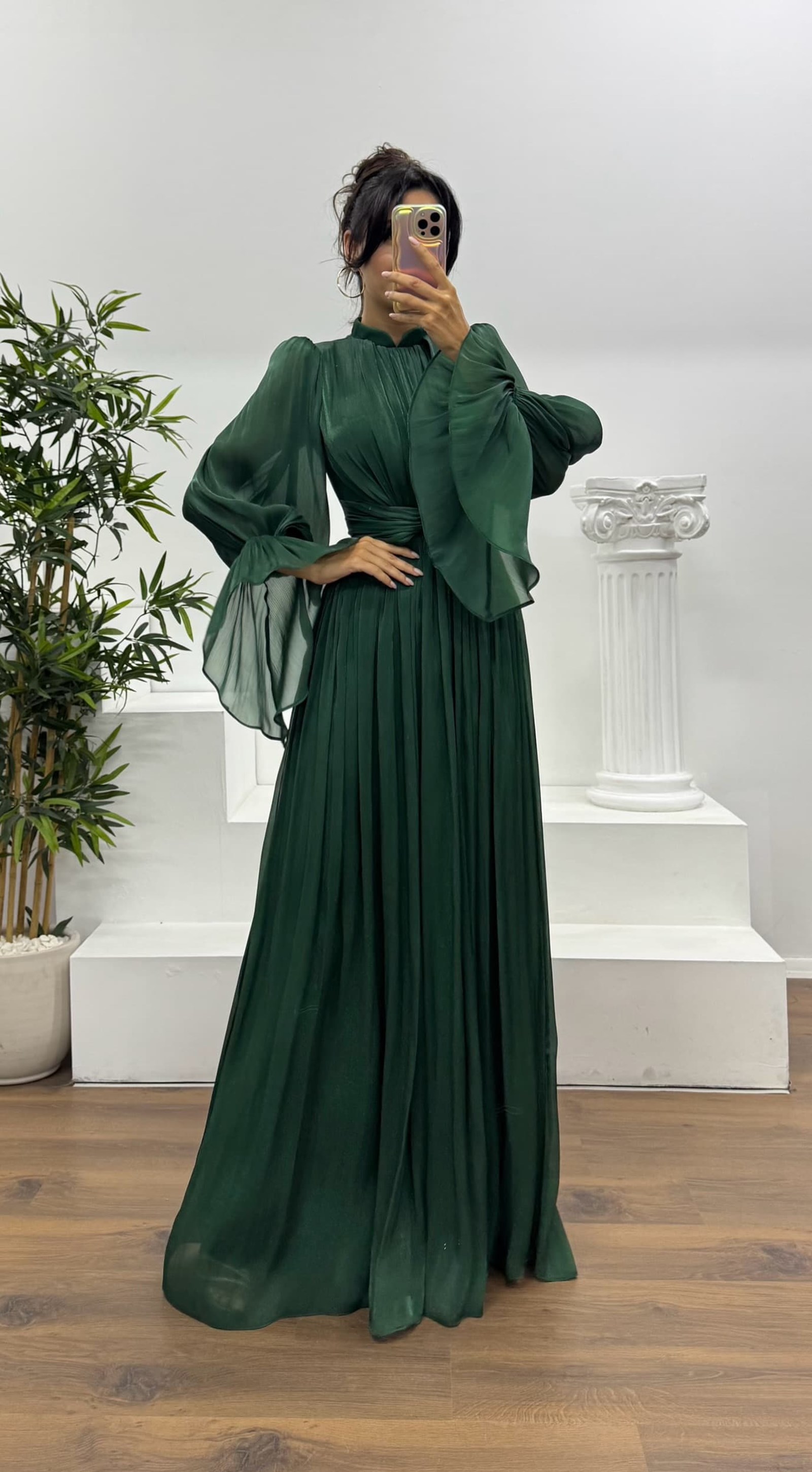 Long Sleeve Chiffon Evening Dress
