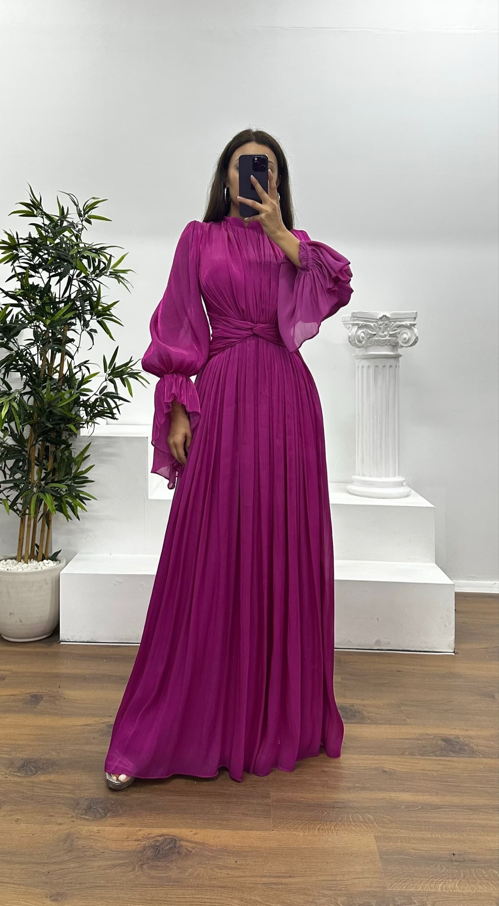 Long Sleeve Chiffon Evening Dress
