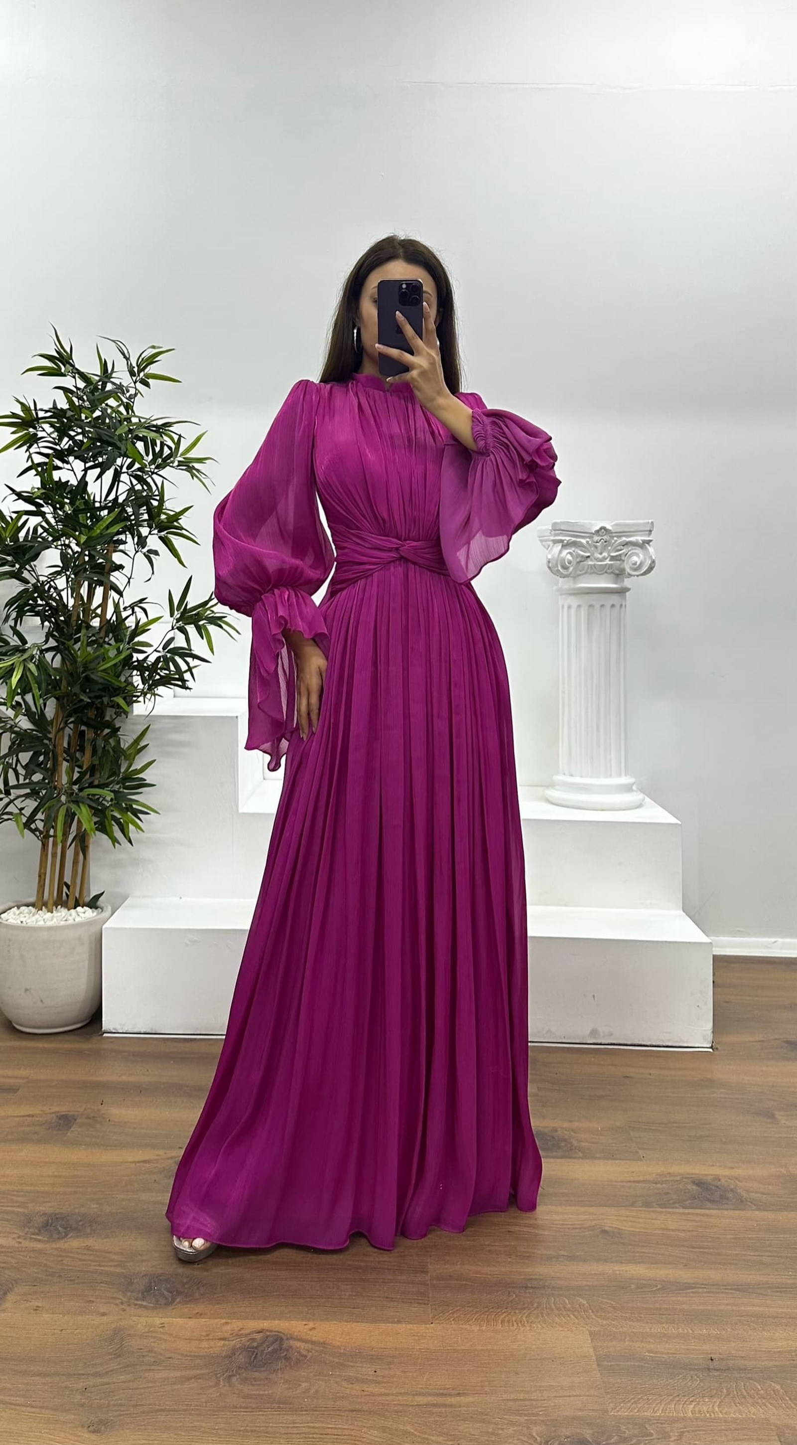 Long Sleeve Chiffon Evening Dress