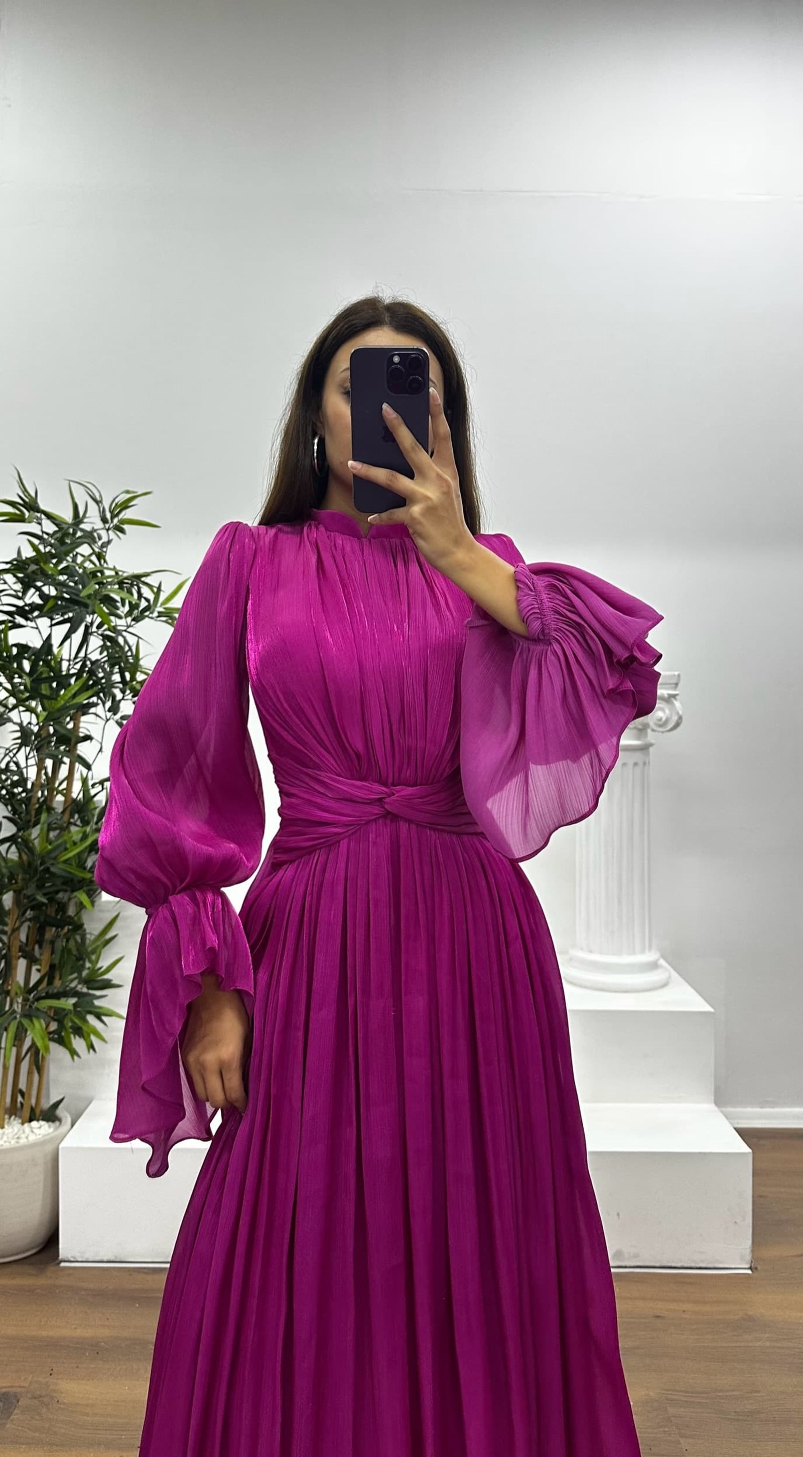 Long Sleeve Chiffon Evening Dress