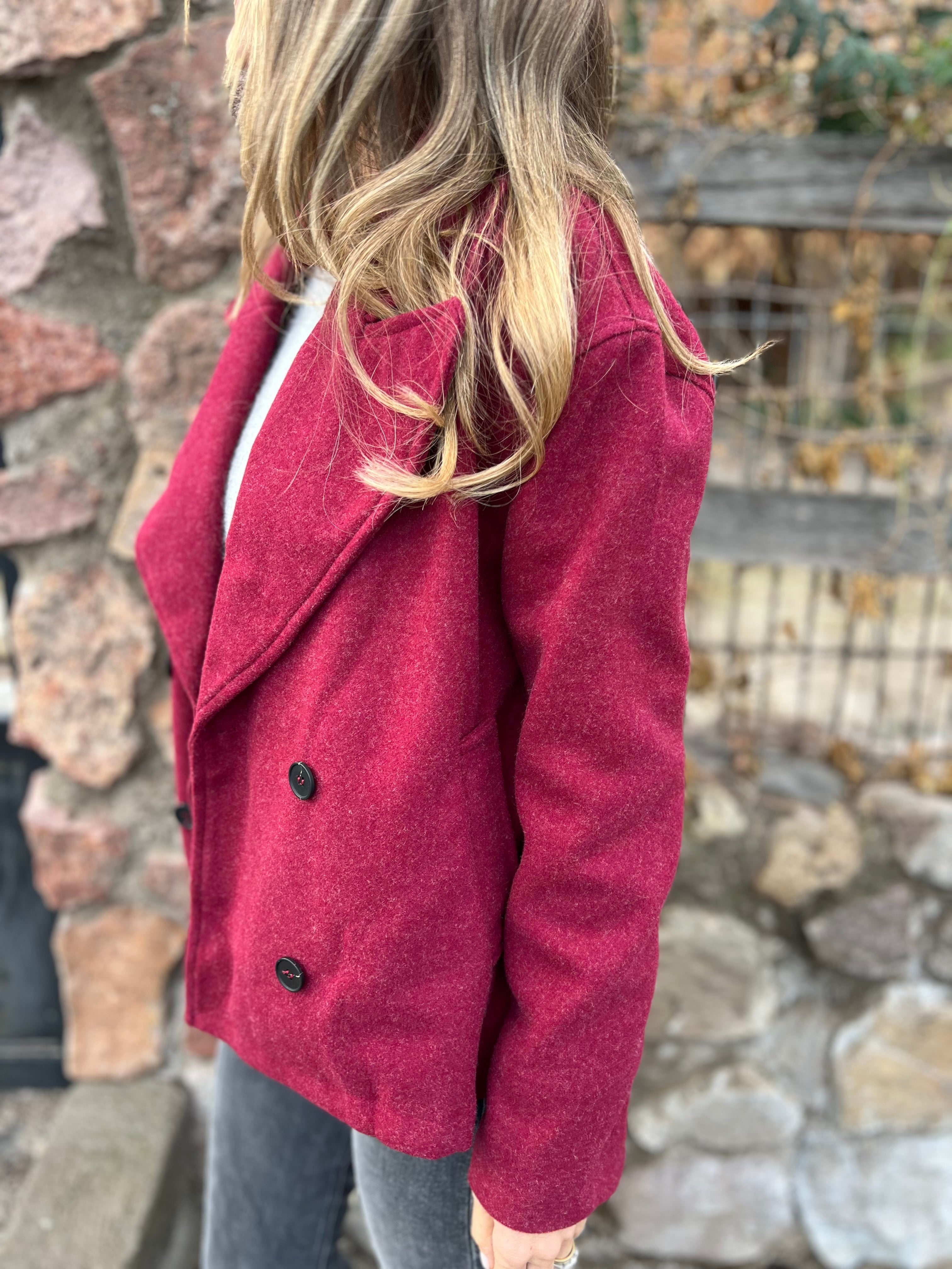 Albanian burgundy trench coat
