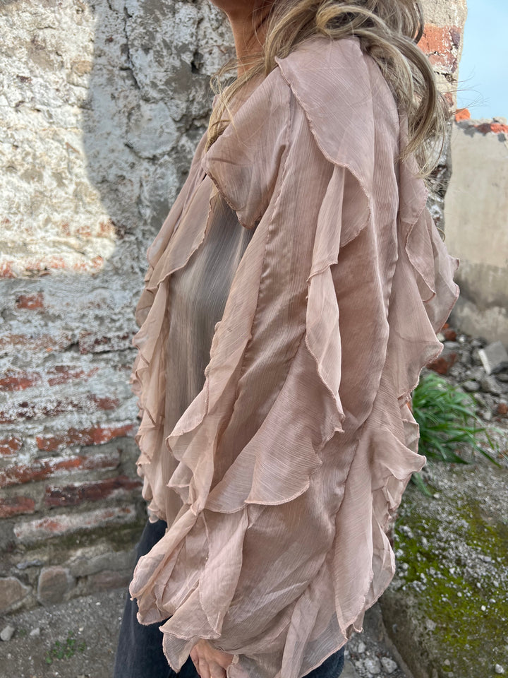 Ruffled Sheer Button - Front Blouse