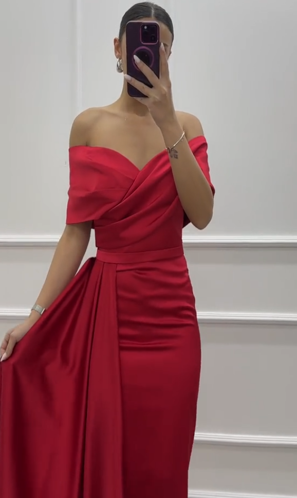 RUBY OFF-SHOULDER TWISTED ELEGANCE EVENING DRESS