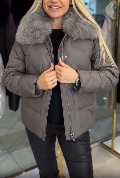 Short Down Coat with Fur Collar
