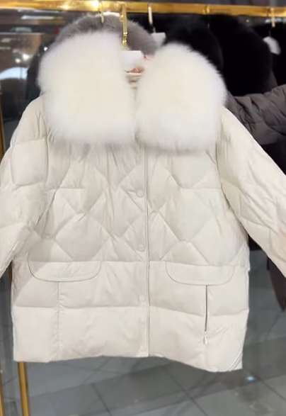 Short Down Coat with Fur Collar