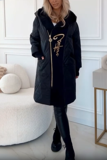 Long - Length Asymmetric Zip Quilted Coat