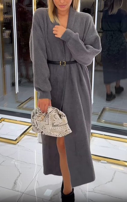 Longline Knit Wool - Blend Cardigan Coat