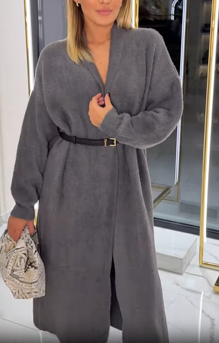 Longline Knit Wool - Blend Cardigan Coat