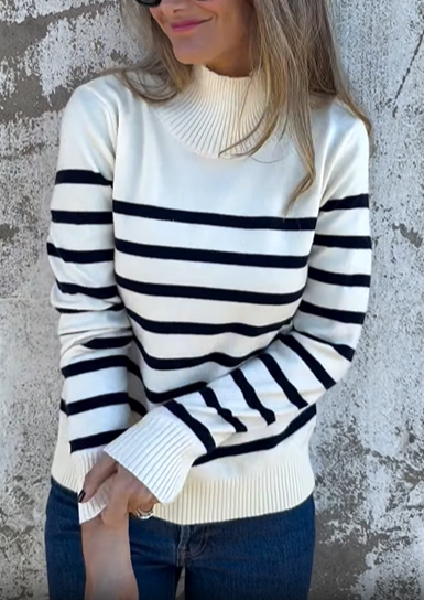 Striped Mock Neck Sweater