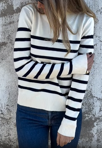 Striped Mock Neck Sweater