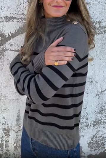 Striped Mock Neck Sweater