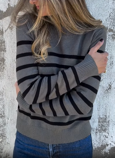 Striped Mock Neck Sweater